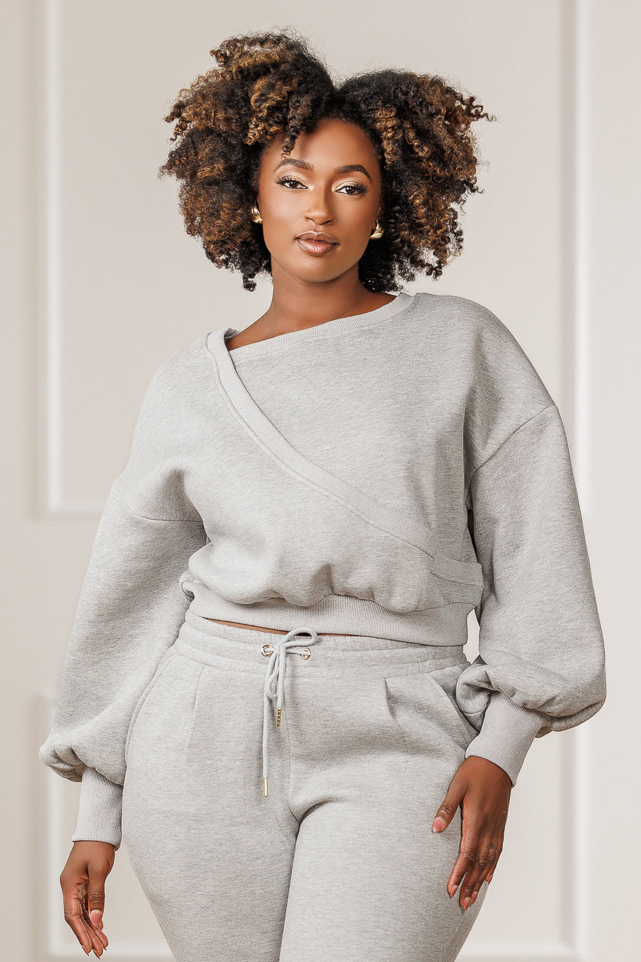 Vivian Fleece Surplice Sweatshirt - Heather Grey