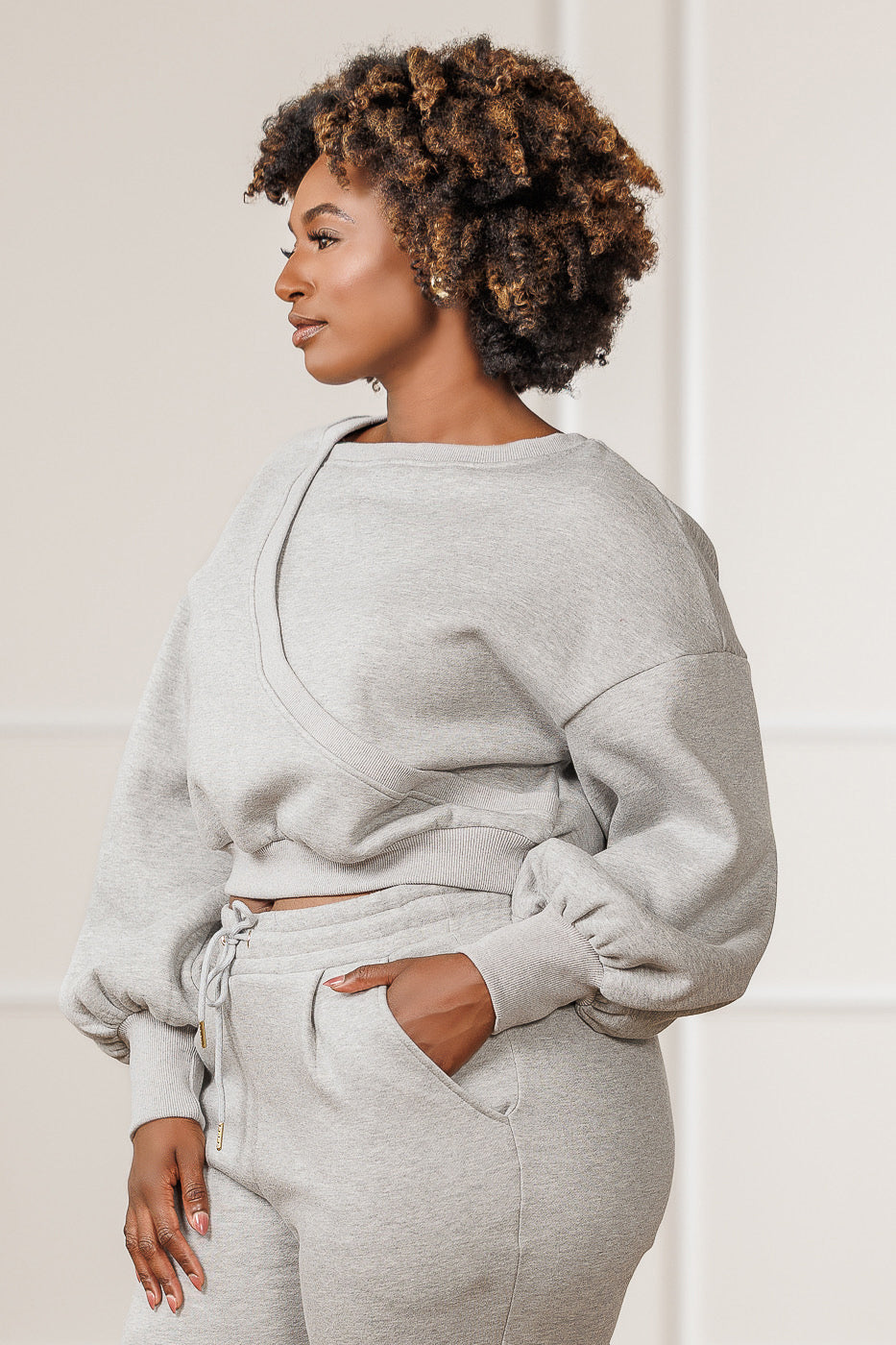 Vivian Fleece Surplice Sweatshirt - Heather Grey
