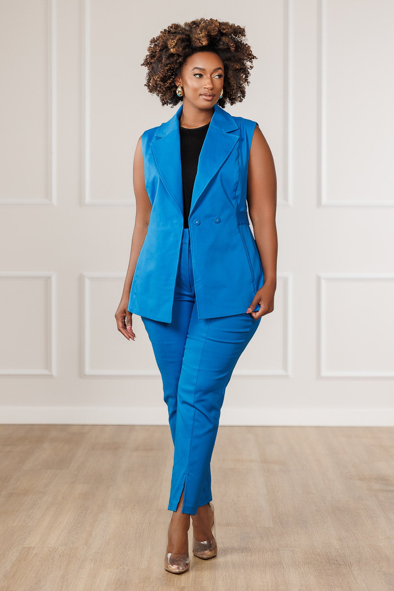 FINAL SALE - Myah Front Slit Cropped Pants - Blue