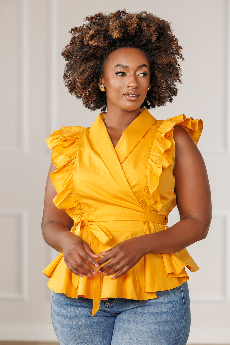 Loray Surplice Wrap Top - Mustard – J. Brooks Boutique