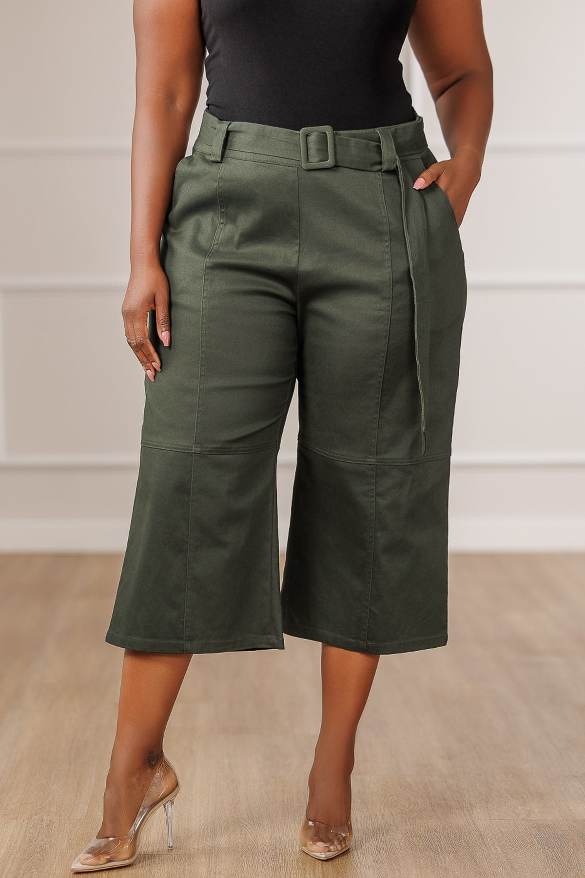 Gaia Belted Pintuck Seam Pants - Emerald