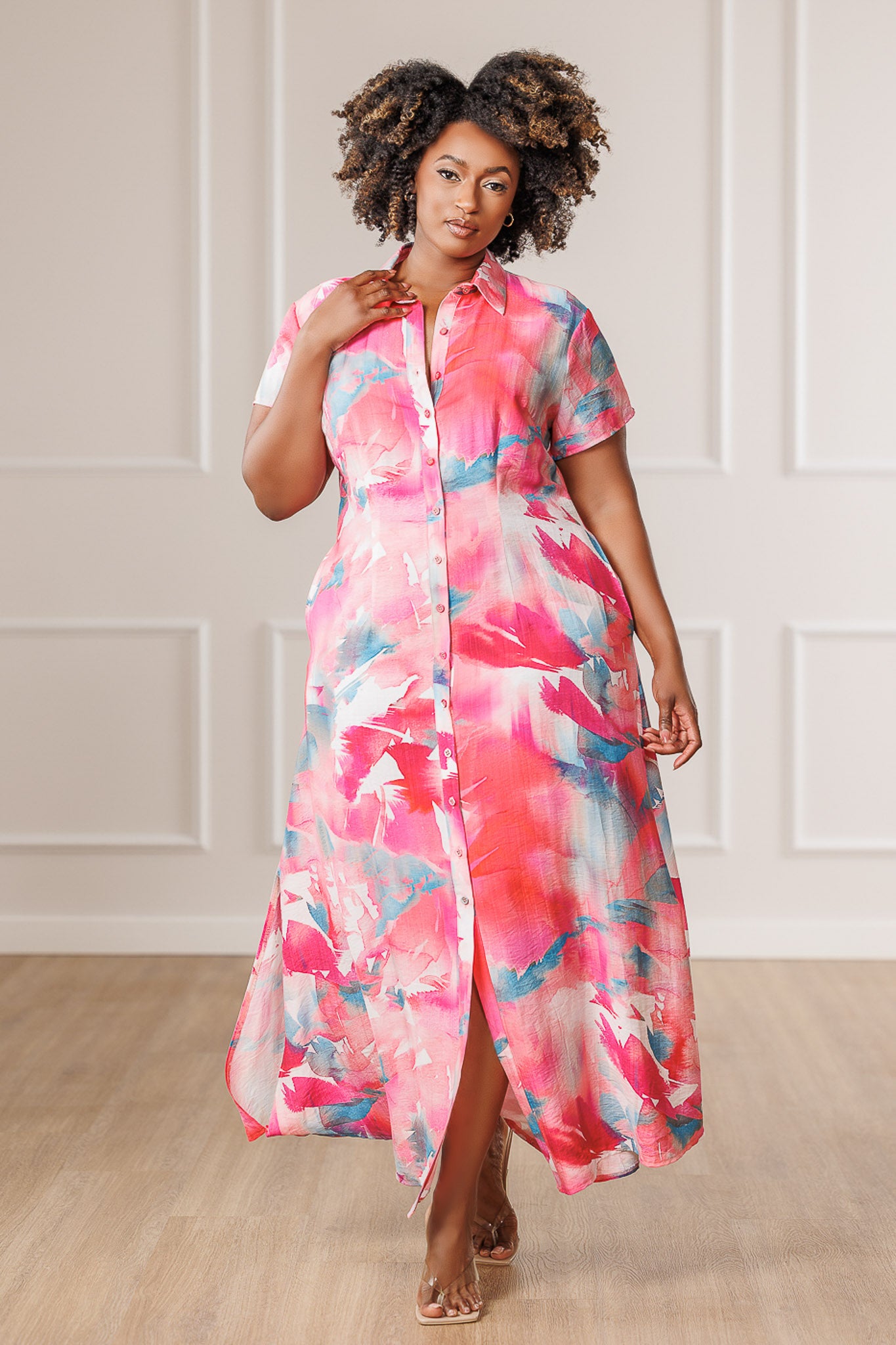 新品　 　MARLOW DRESS SS SHIRT Zella Shirt Maxi Dress - Print
