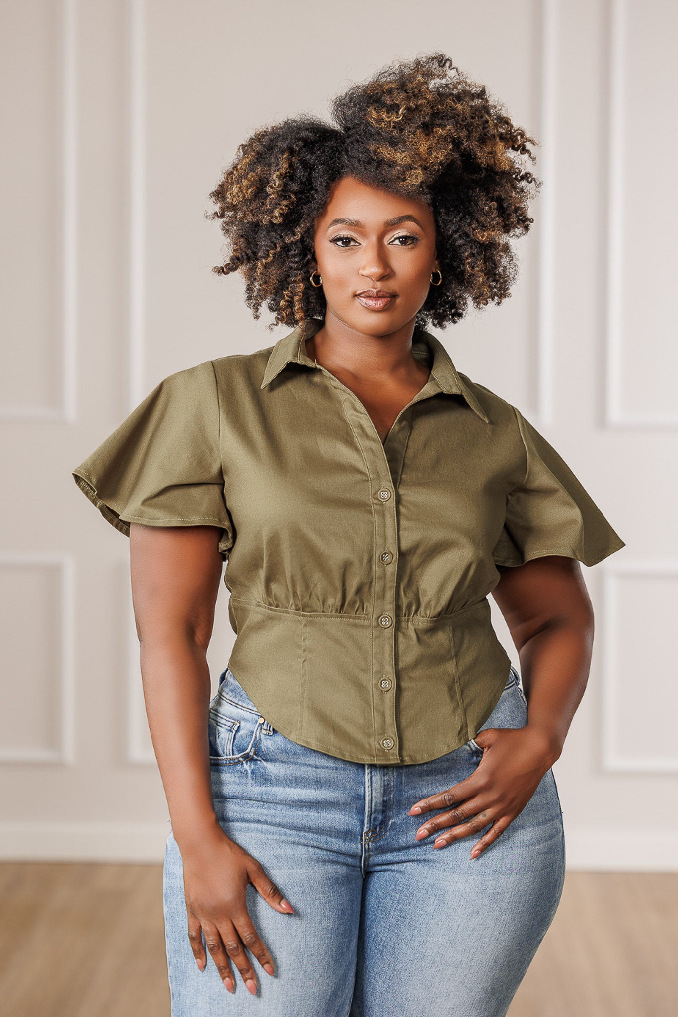 Demi Button Front Corset Top - Olive