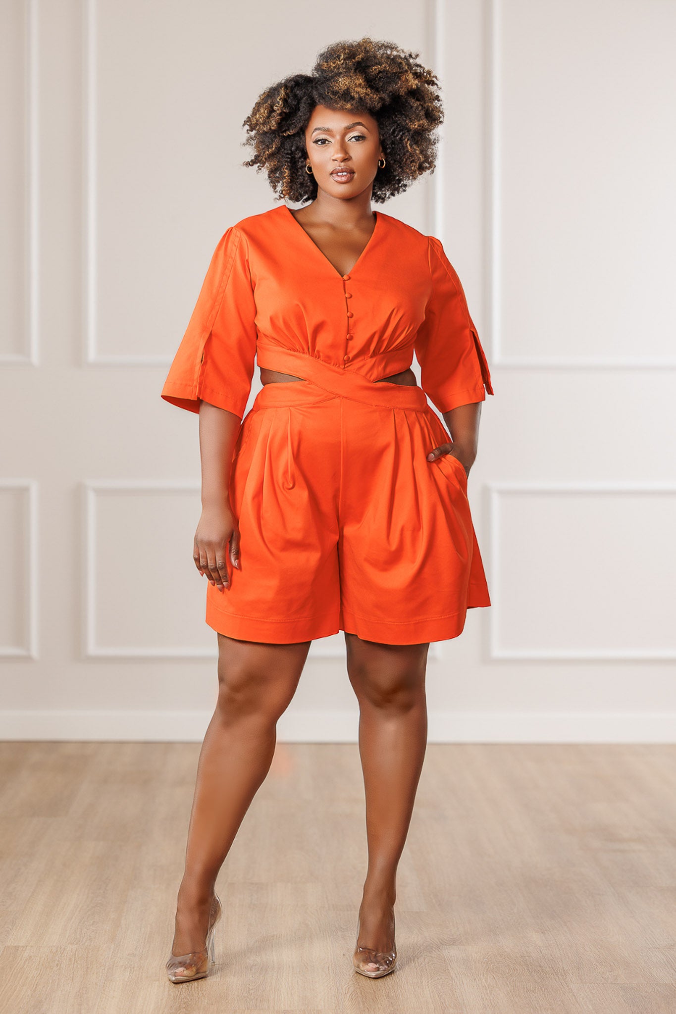 Larina Open Back Romper - Orange
