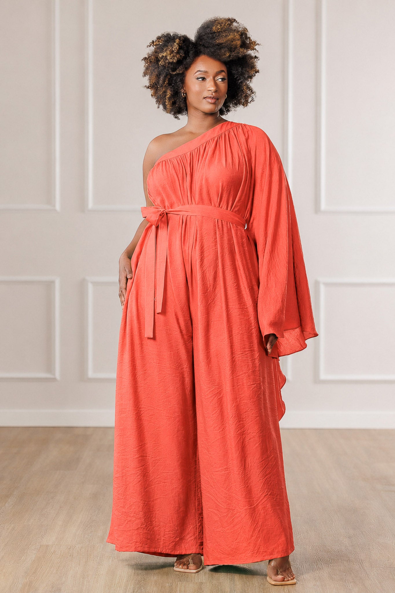 Indie One Shoulder Jumpsuit - Orange