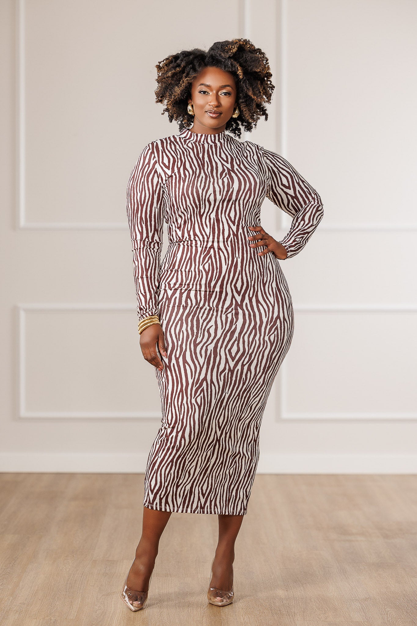 FINAL SALE - Bryn Bodycon Midi Dress - Zebra