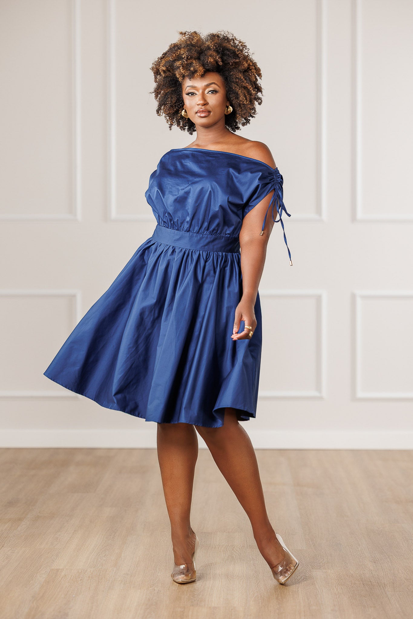 Dara Off Shoulder Dress - Navy