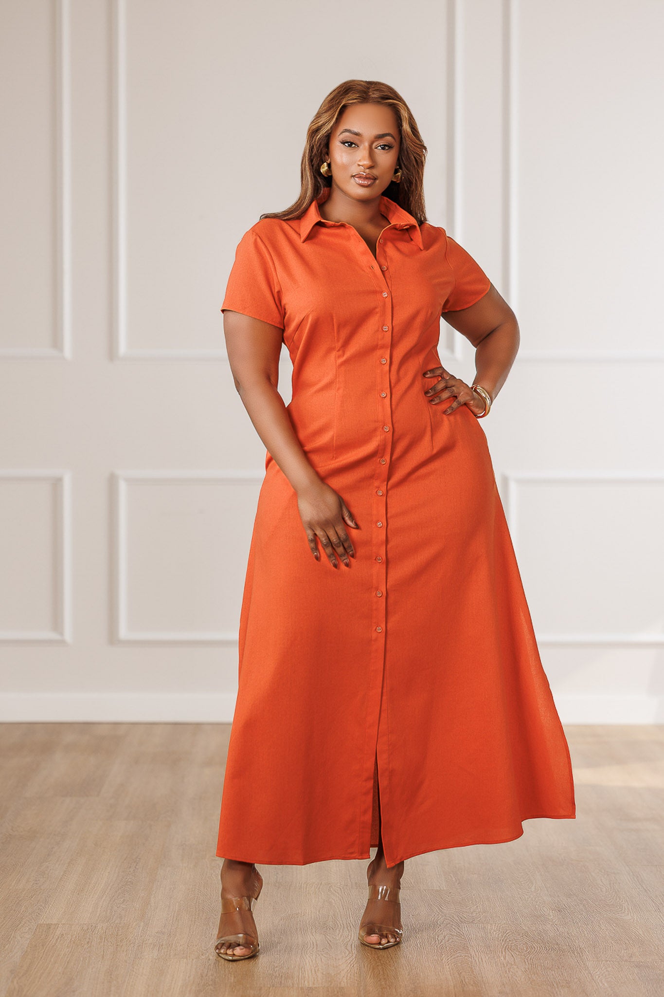 Zella Shirt Maxi Dress - Orange