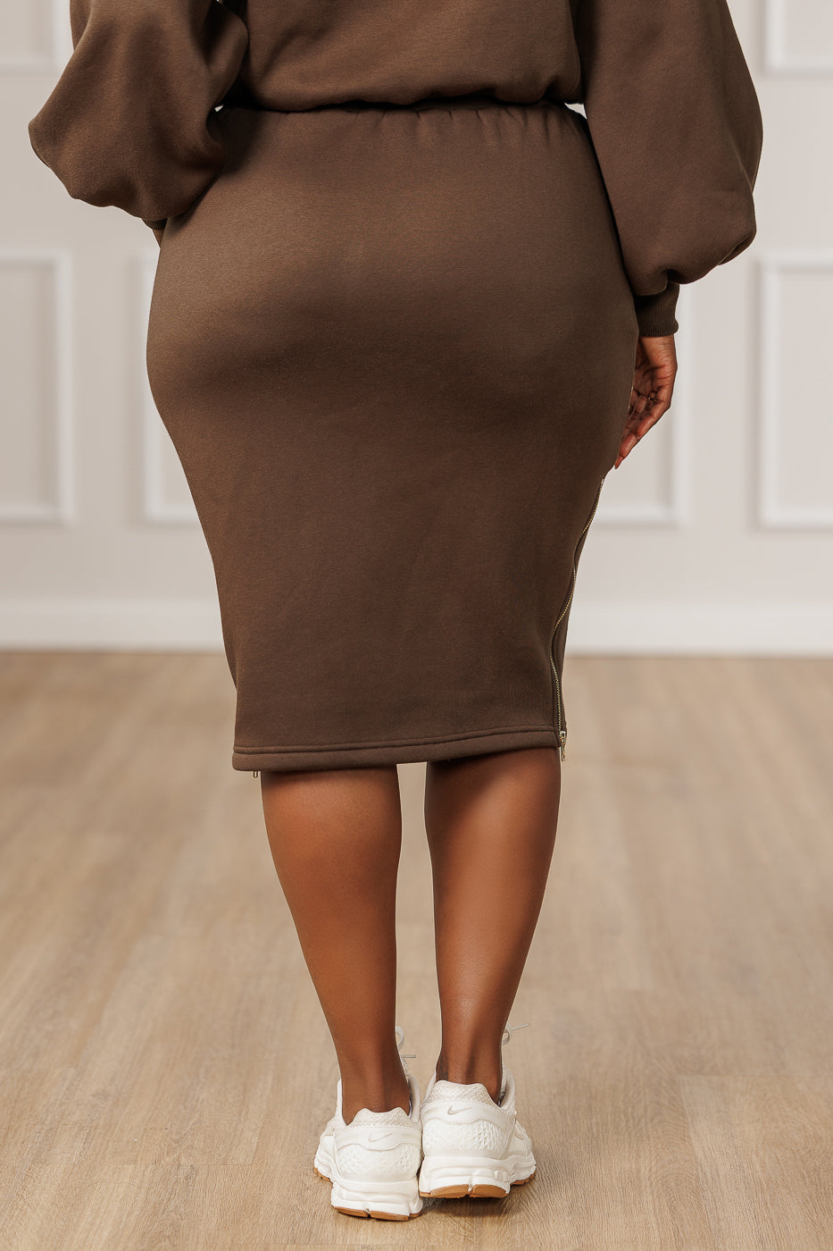 Aliya Fleece Side Zip Skirt - Mocha