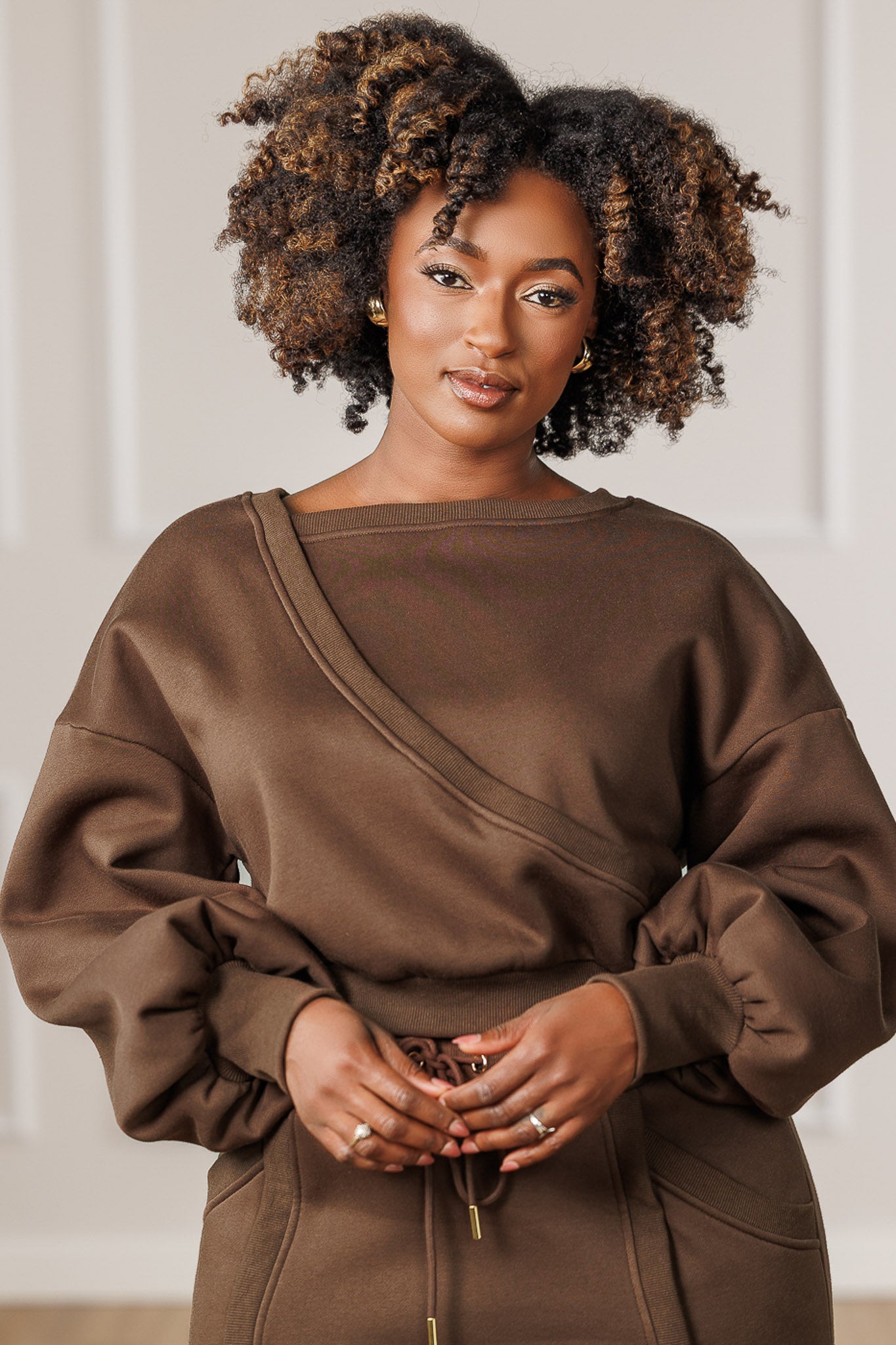 Vivian Fleece Surplice Sweatshirt - Mocha