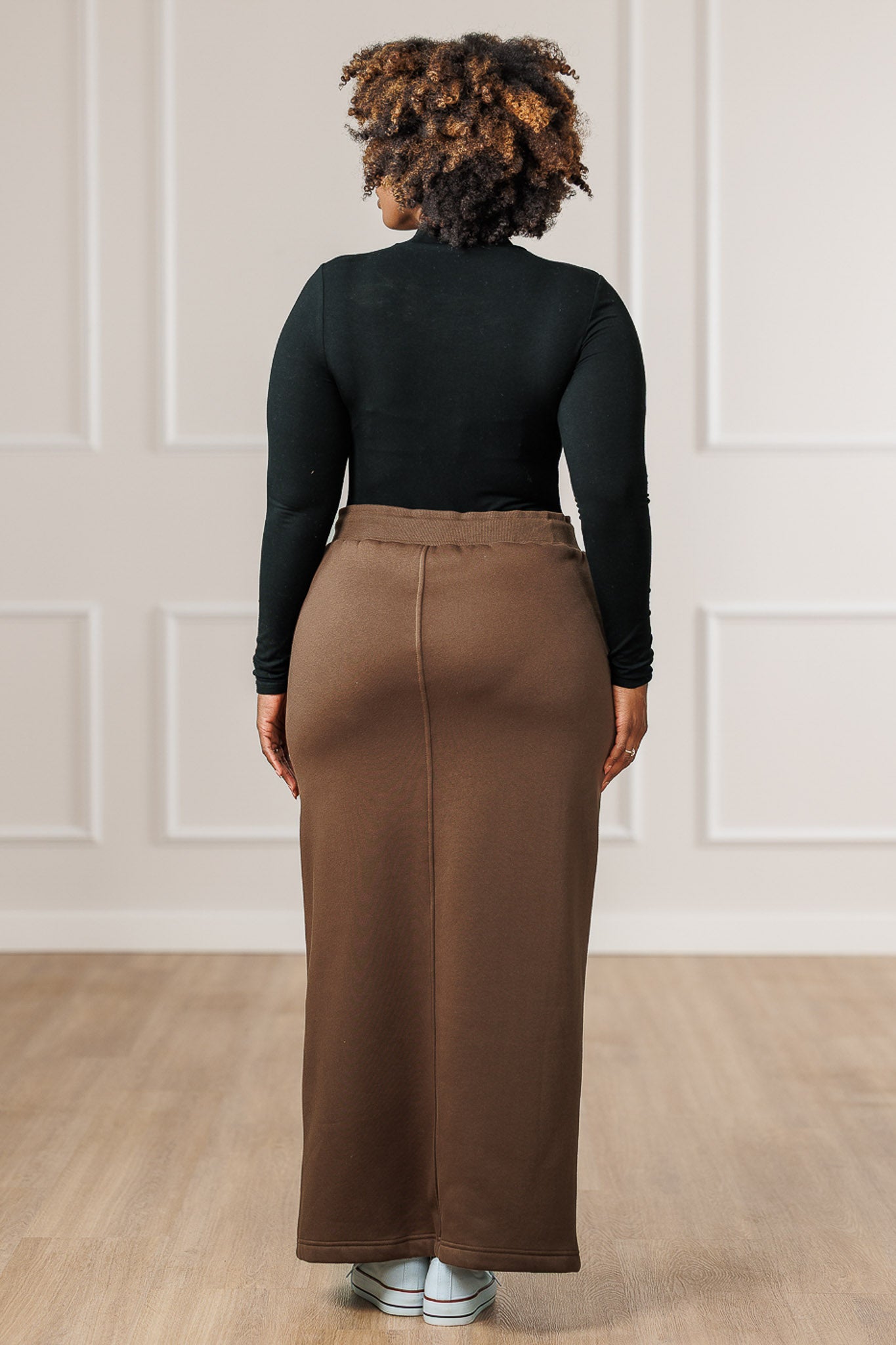 Carmella Fleece Ribbed Seams Skirt - Mocha