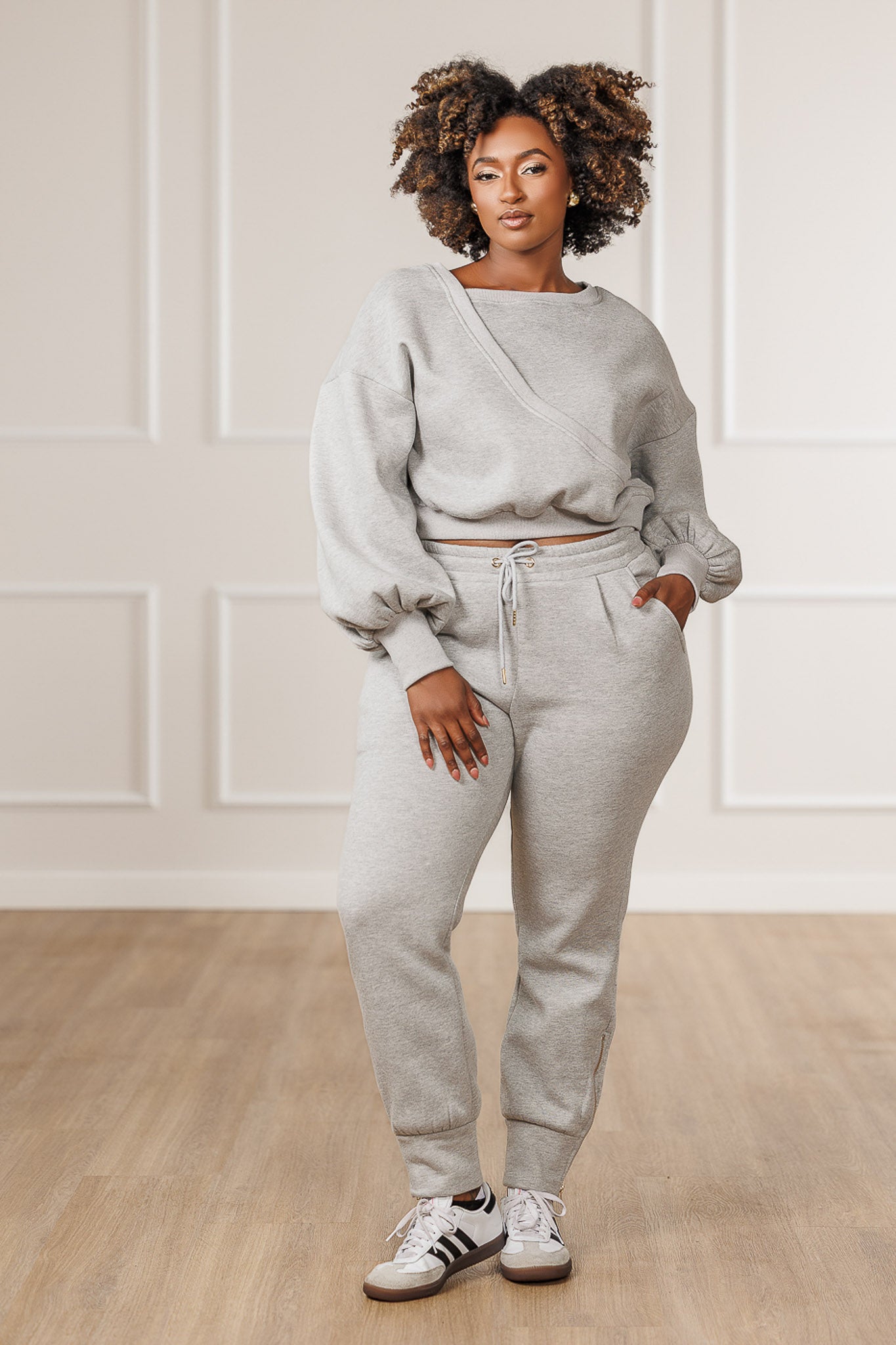 Vivian Fleece Surplice Sweatshirt - Heather Grey