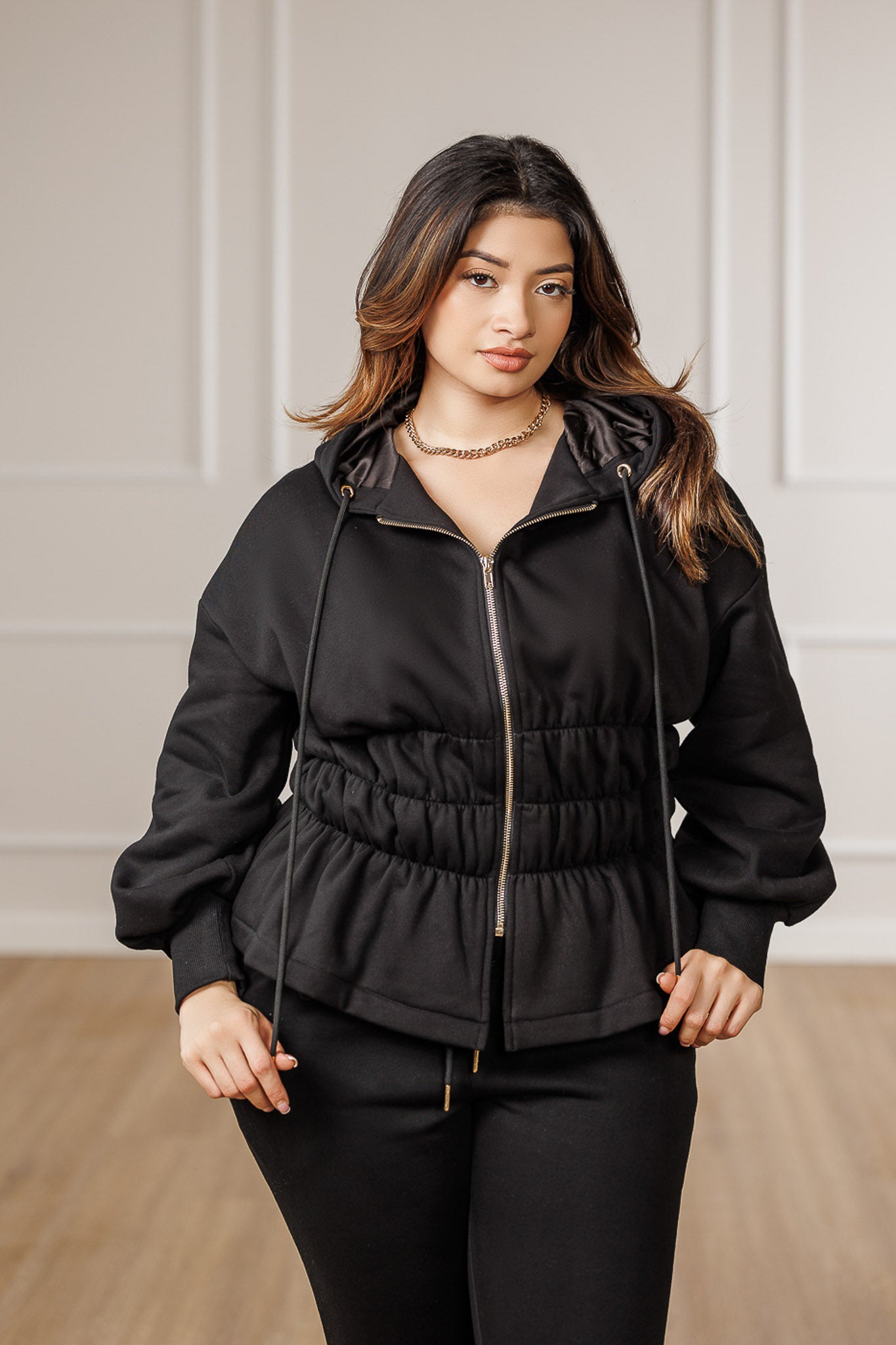 Sabrina Fleece Smocked Hooded Jacket