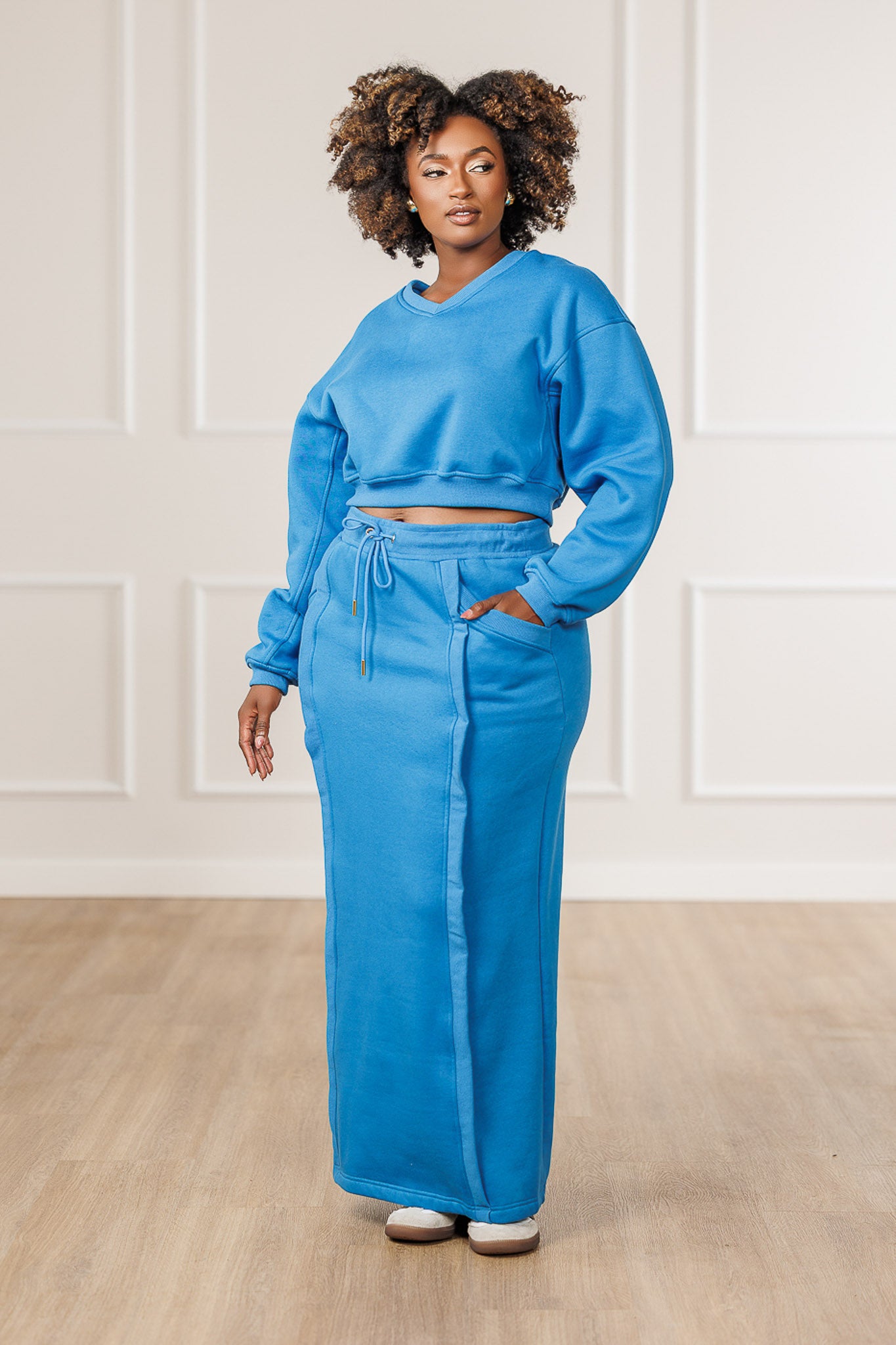 Samira Fleece Cropped Sweatshirt - Blue