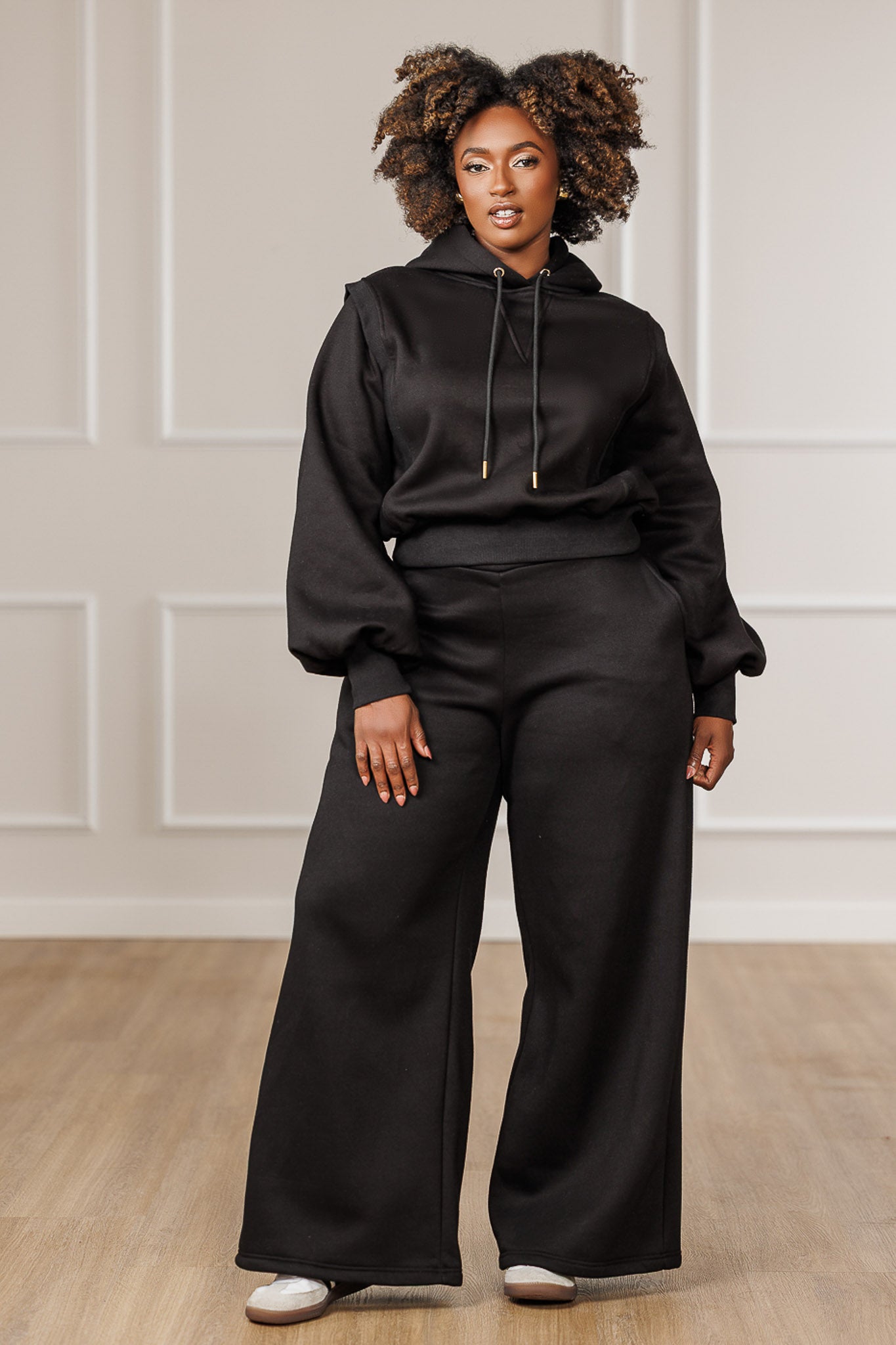 Blaire Fleece Overlay Hooded Jacket - Black