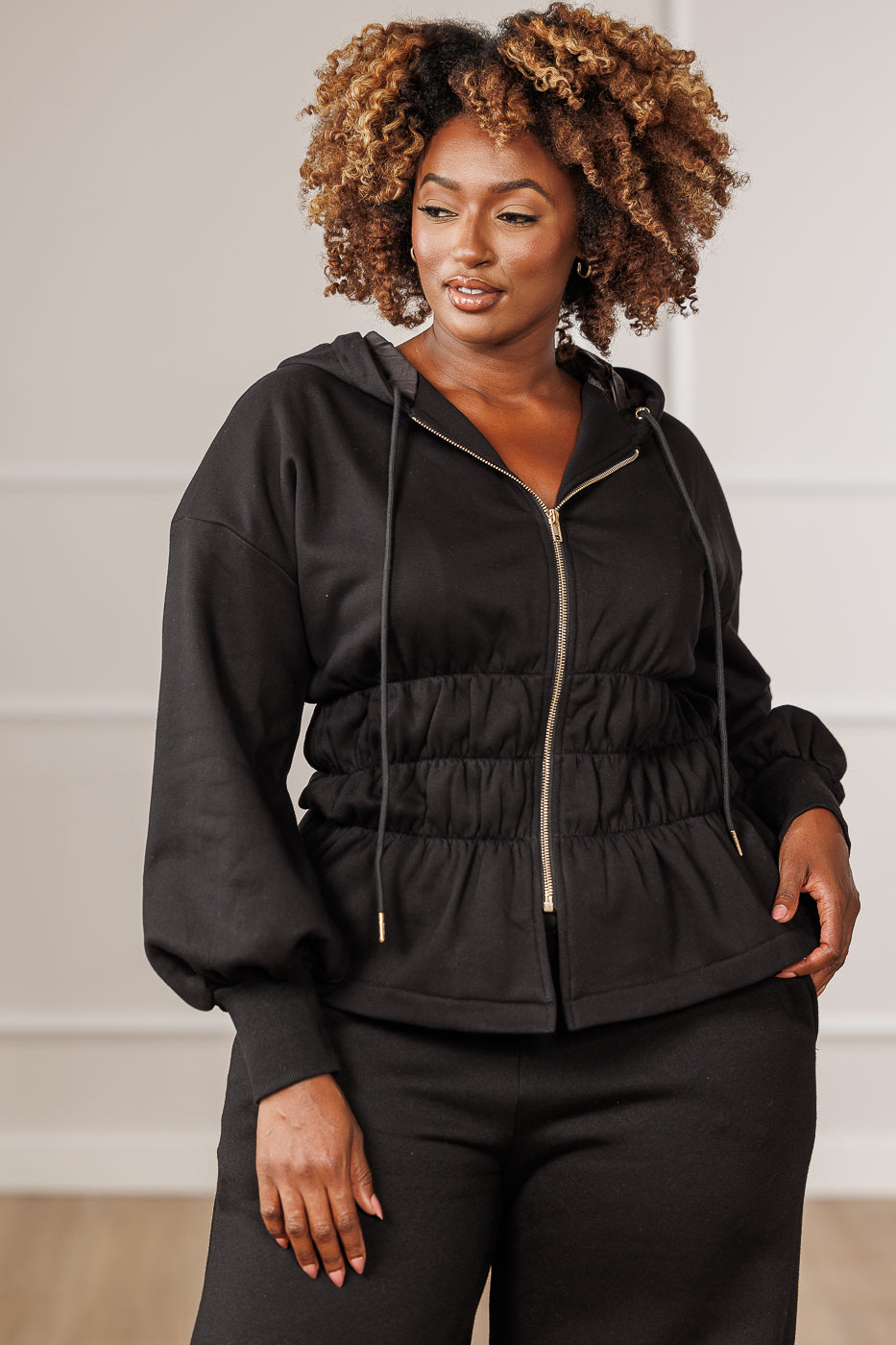 FINAL SALE - Sabrina Fleece Smocked Hooded Jacket