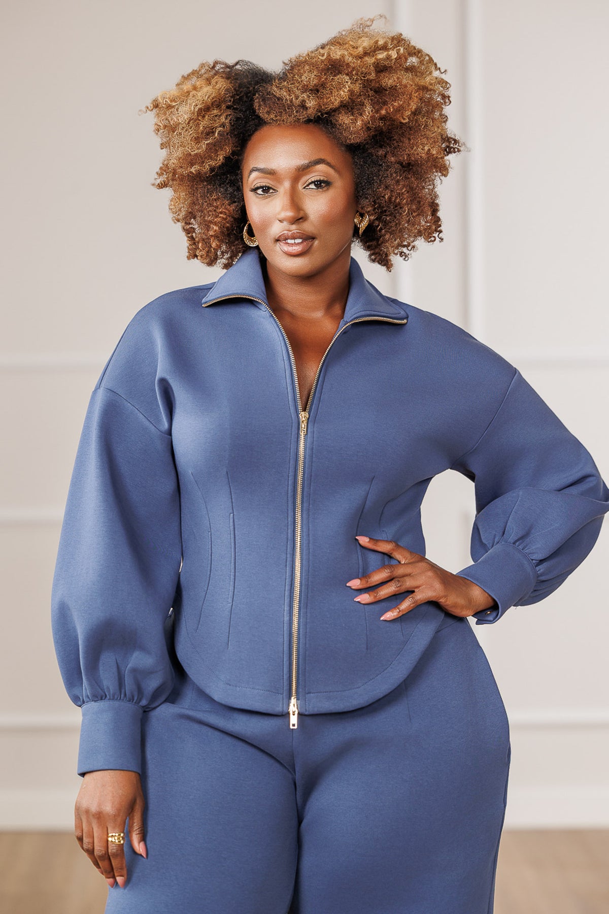 Nyla Cinched Waist Jacket - Blue