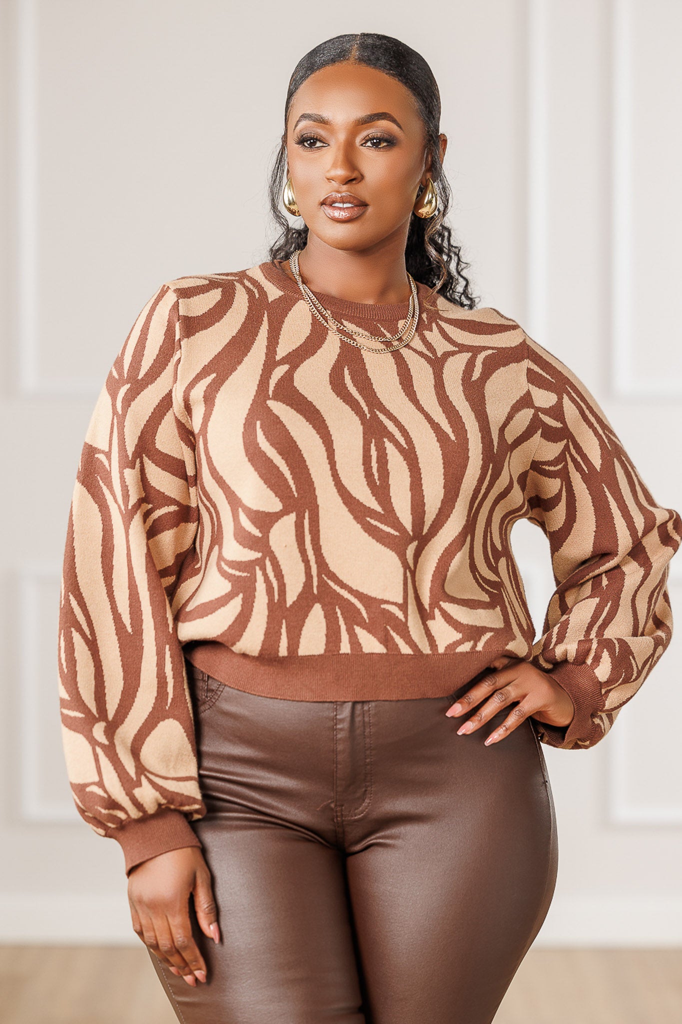 Tegan Mosaic Knit Sweater - Brown