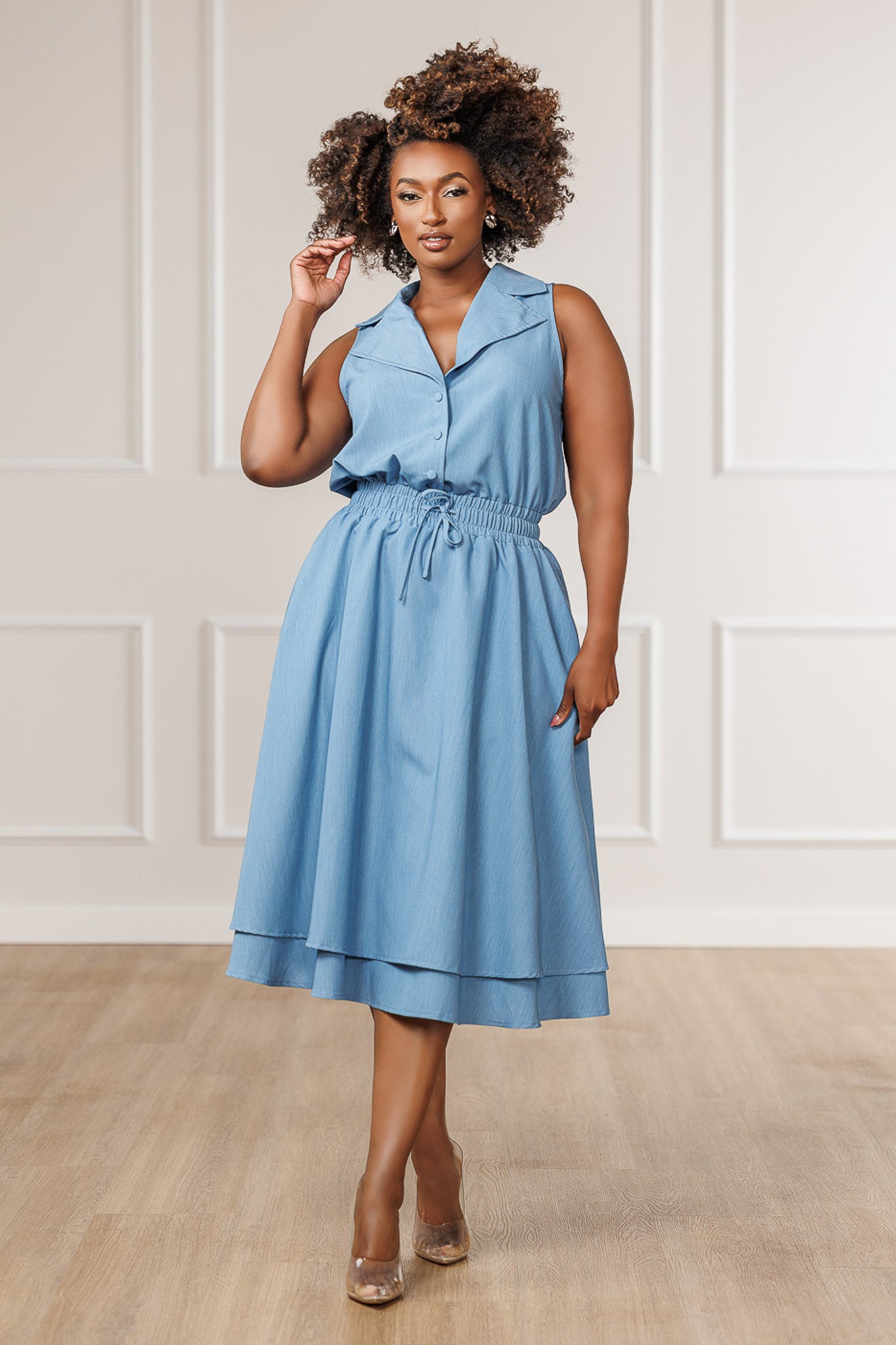 FINAL SALE - Indie Collared Sleeveless Midi Dress
