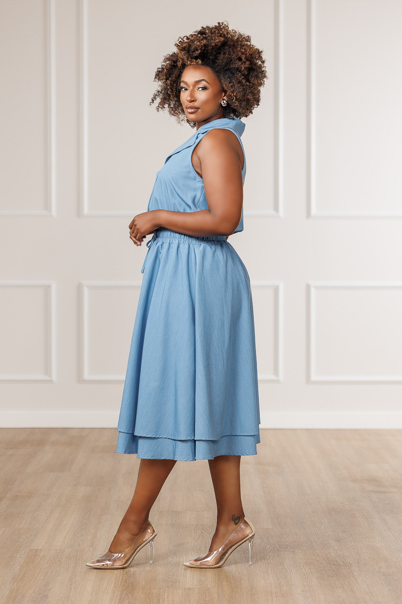 FINAL SALE - Indie Collared Sleeveless Midi Dress
