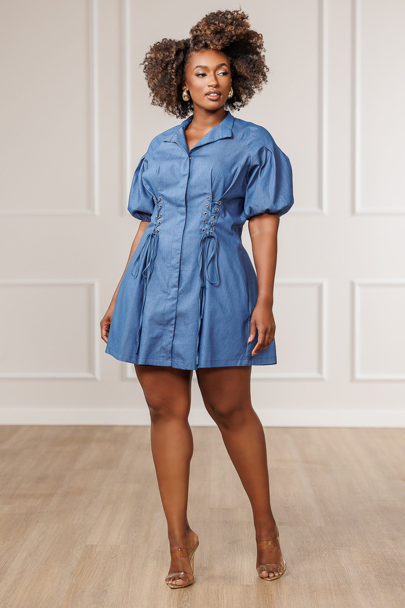 FINAL SALE - Natalie Lace-Up Mini Dress - Denim