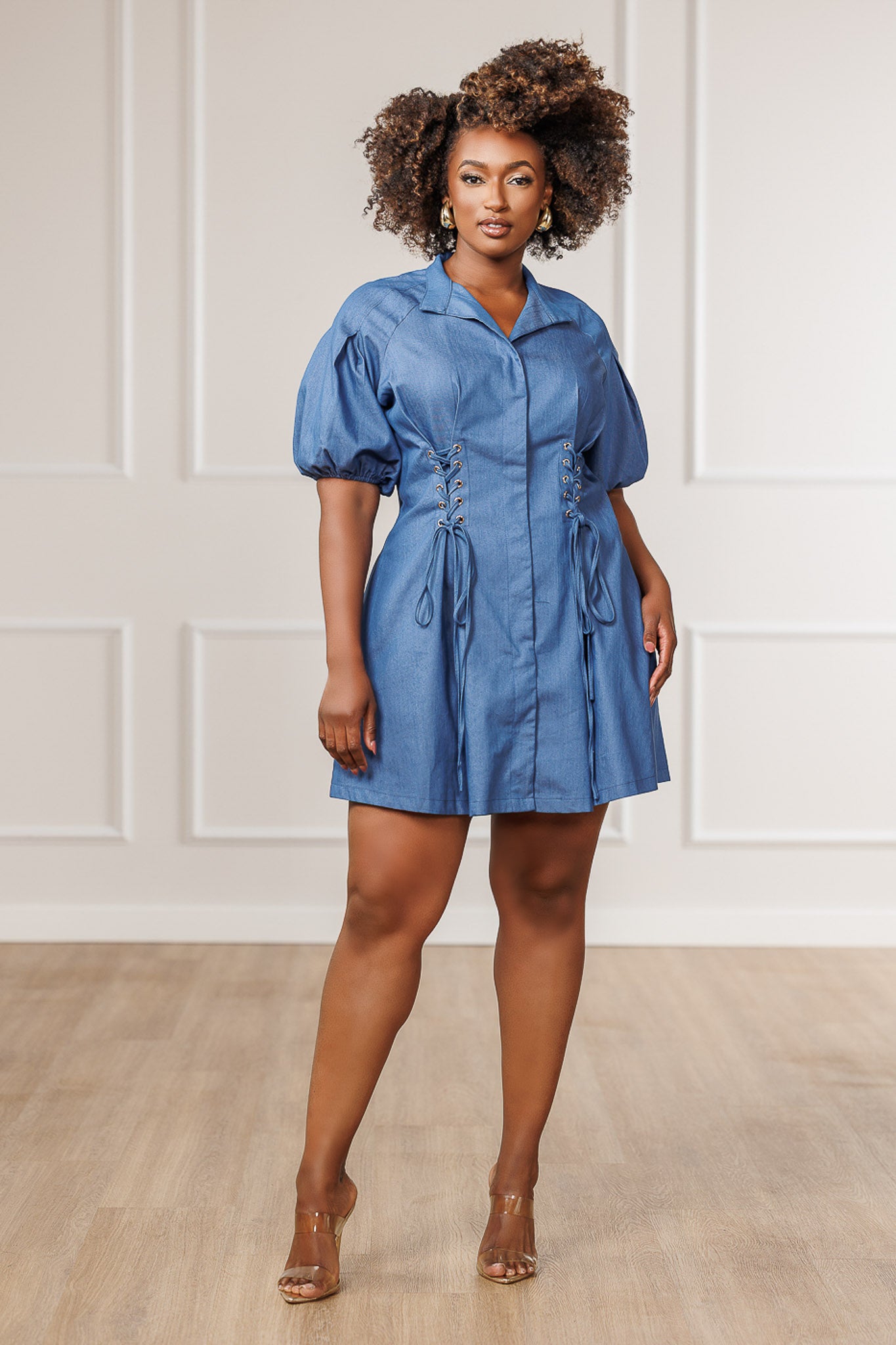 FINAL SALE - Natalie Lace-Up Mini Dress - Denim