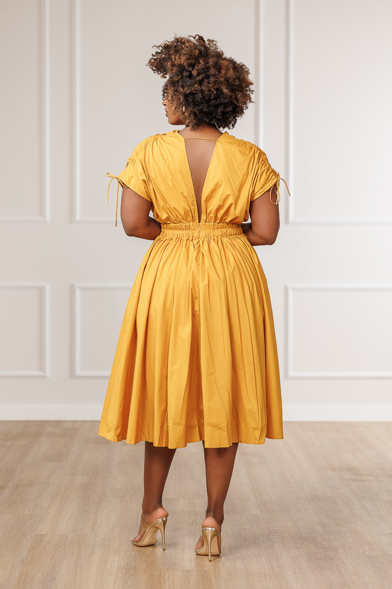 FINAL SALE - Naomi Ruched Cut Out Dress - Mustard