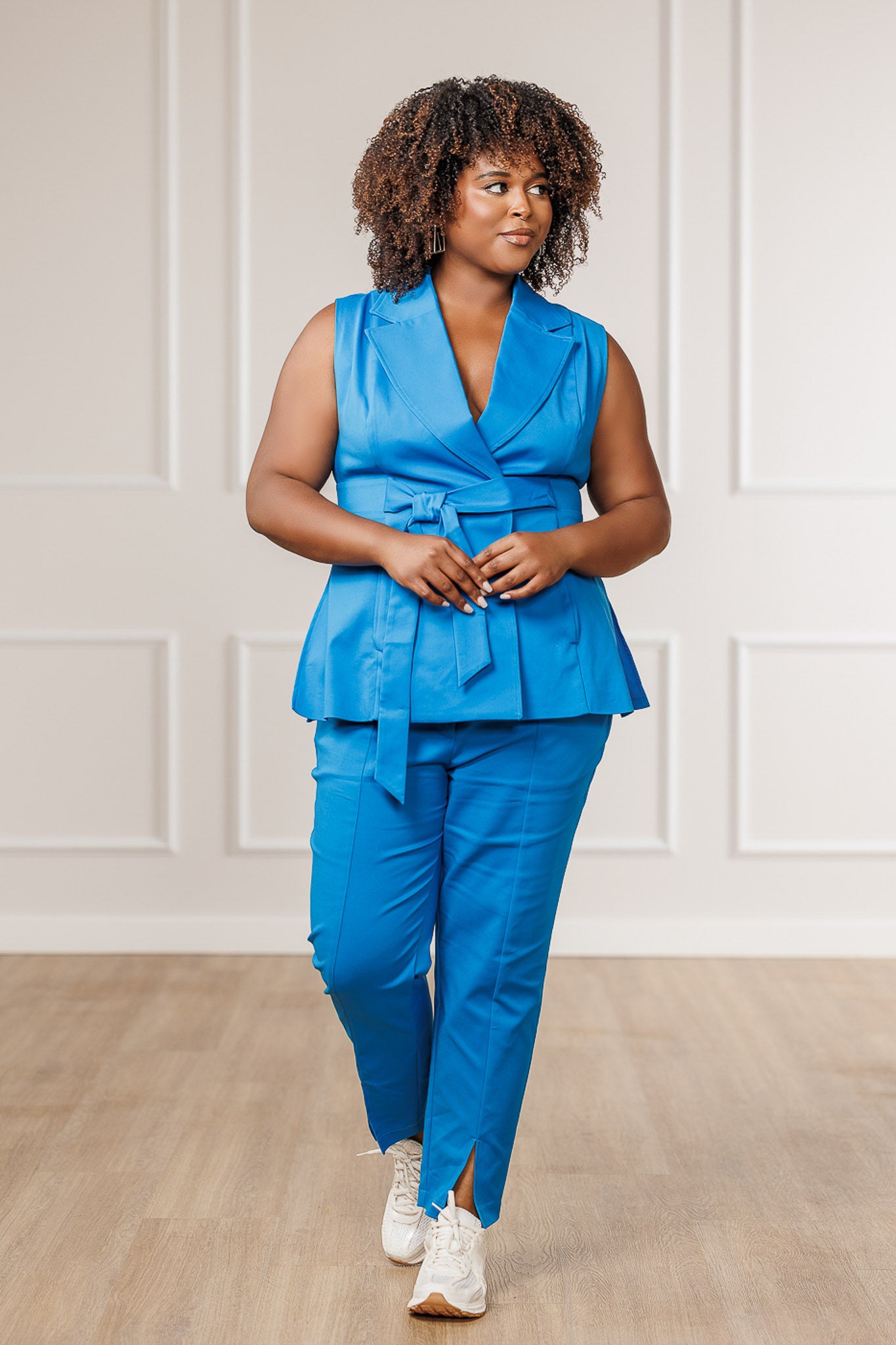 FINAL SALE - Myah Front Slit Cropped Pants - Blue