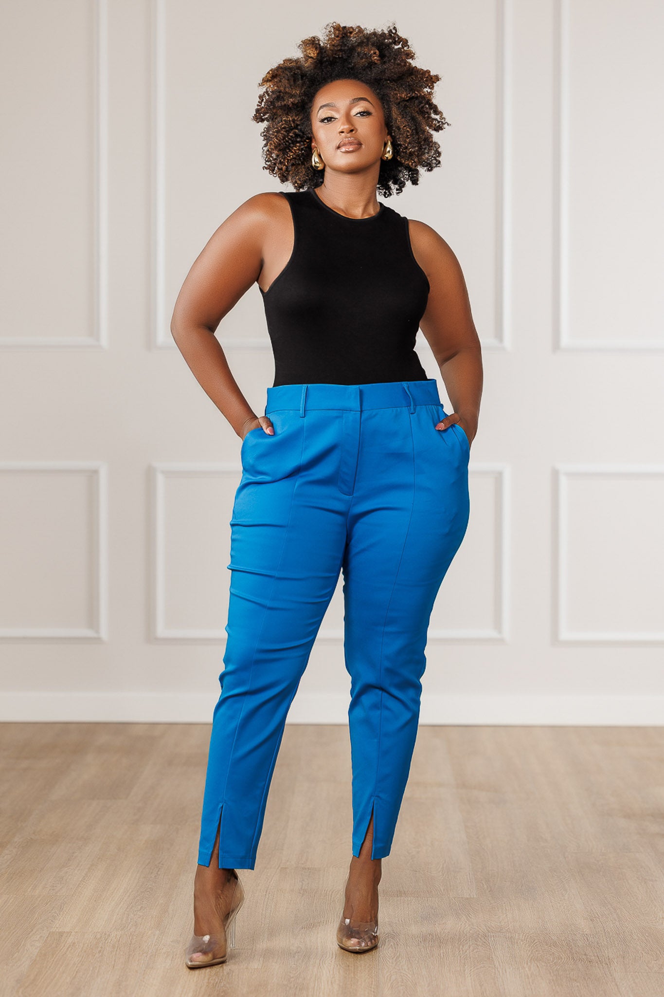 FINAL SALE - Myah Front Slit Cropped Pants - Blue