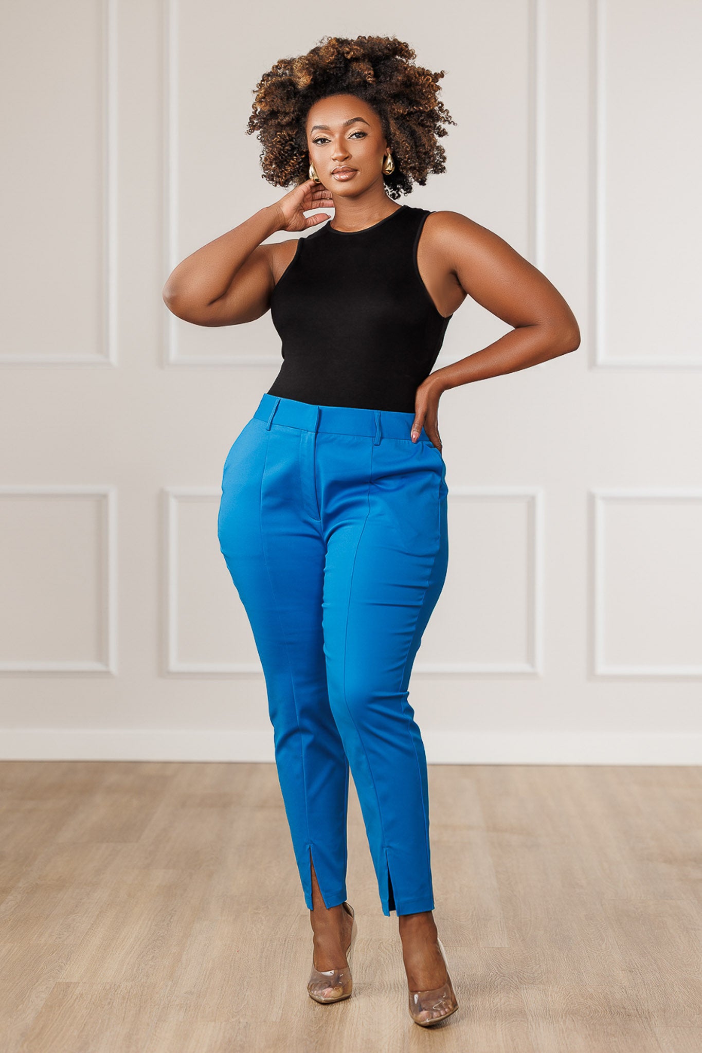 FINAL SALE - Myah Front Slit Cropped Pants - Blue