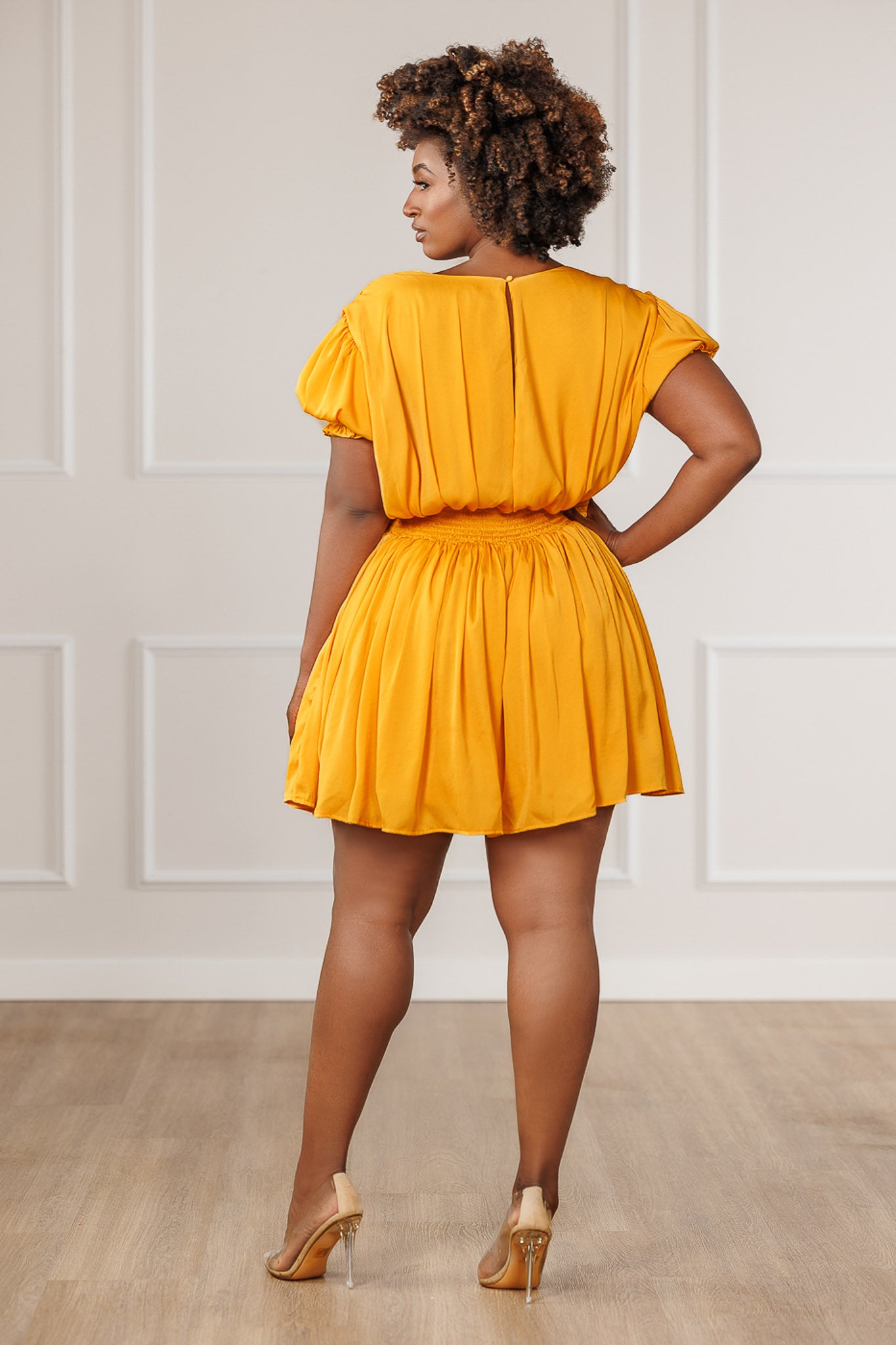 FINAL SALE - Aubrey Plunging Neck Romper - Mustard