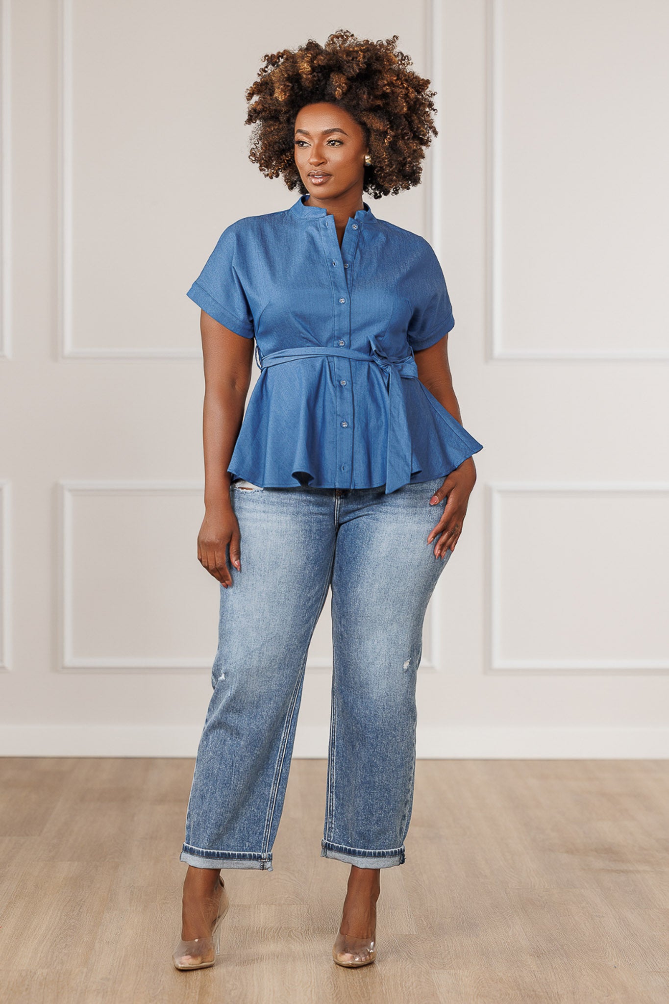FINAL SALE - Salina Peplum Top - Denim
