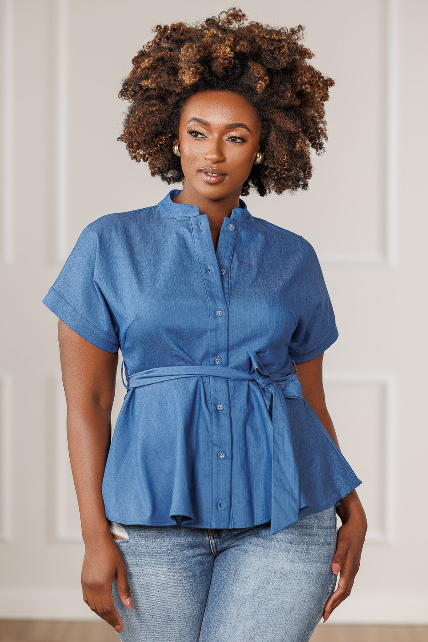 FINAL SALE - Salina Peplum Top - Denim