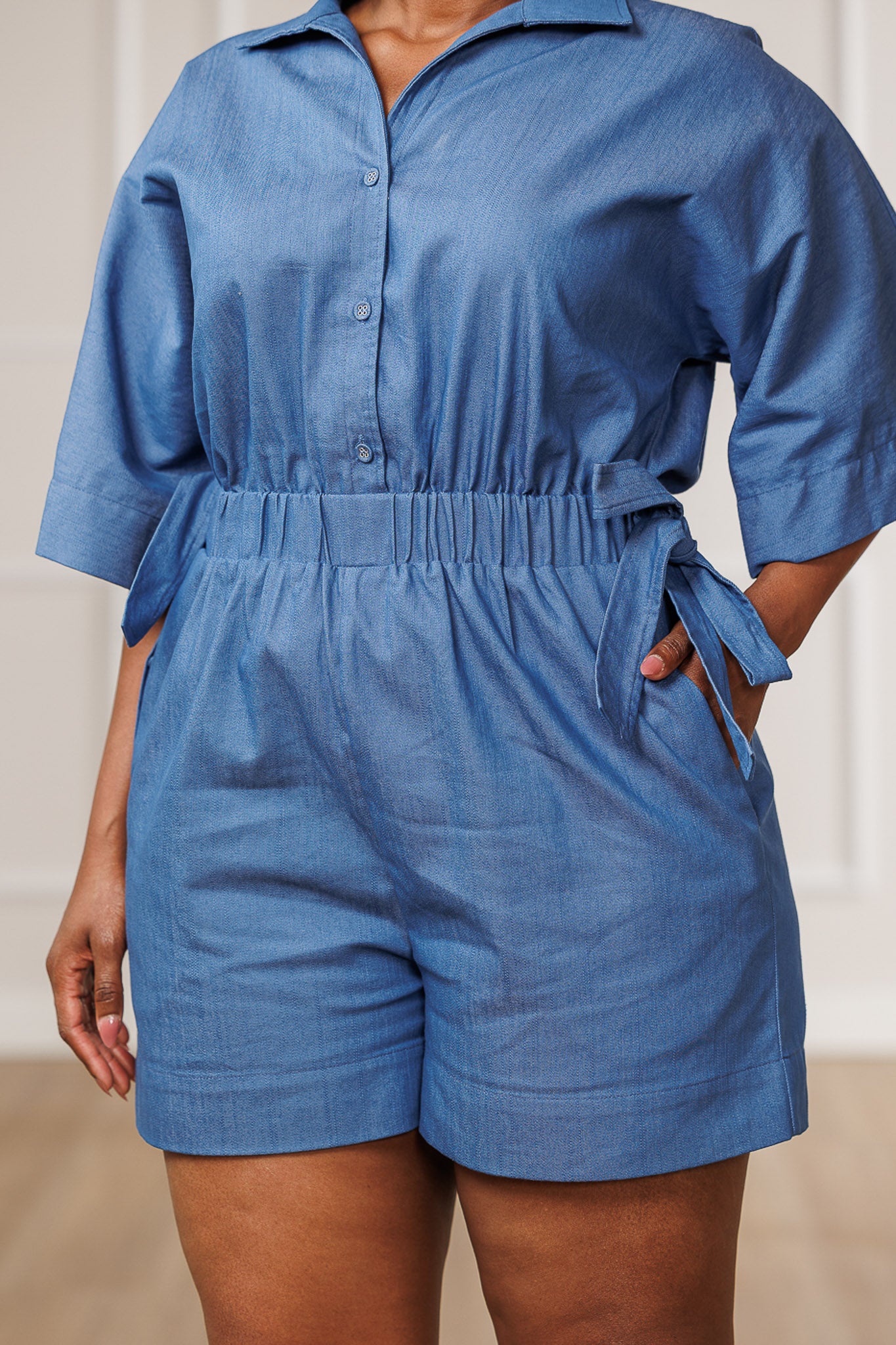 FINAL SALE - Raquel Side Tie Romper - Denim