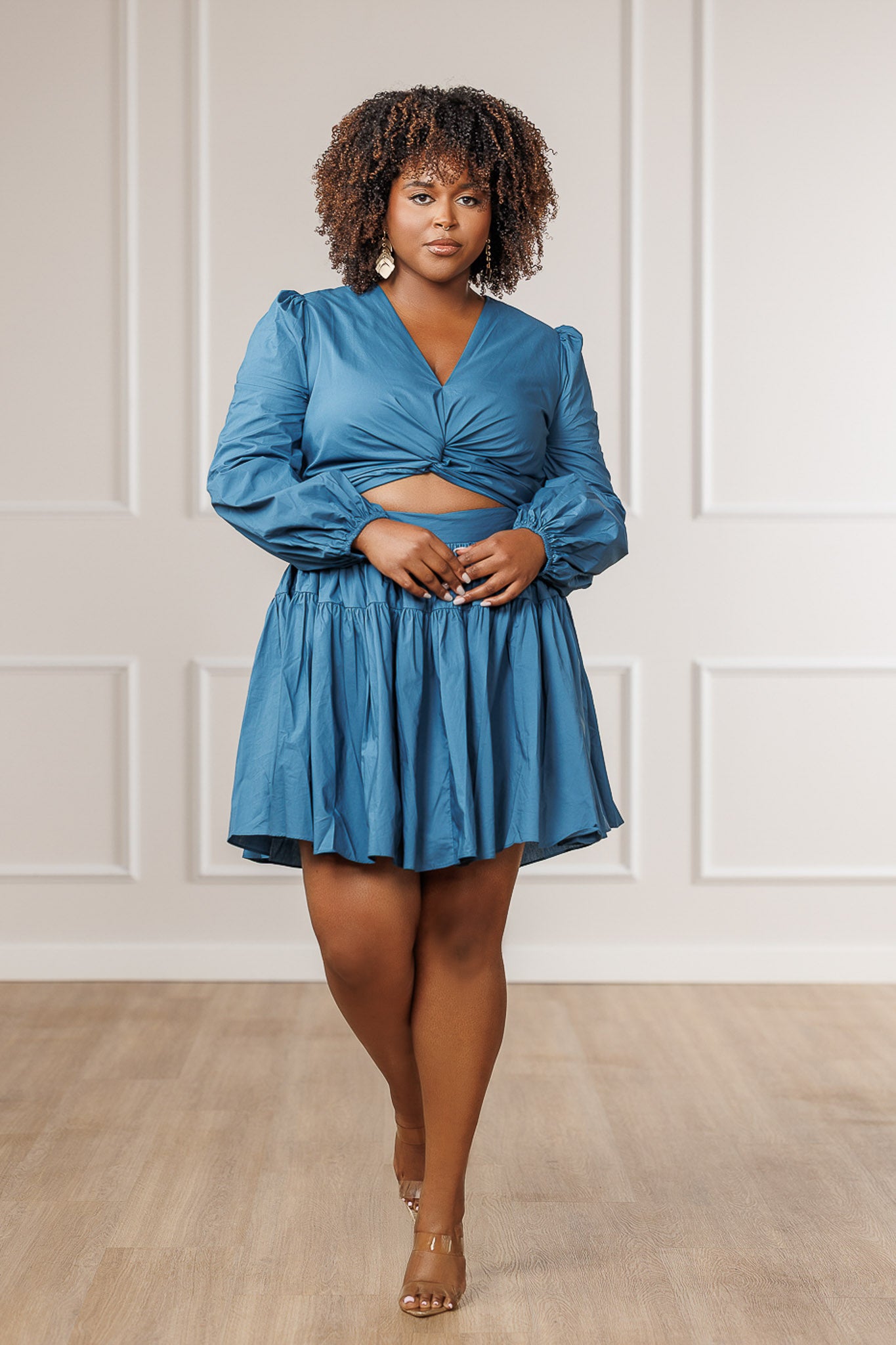 FINAL SALE - Juliette Front Knot Cut-Out Dress - Blue