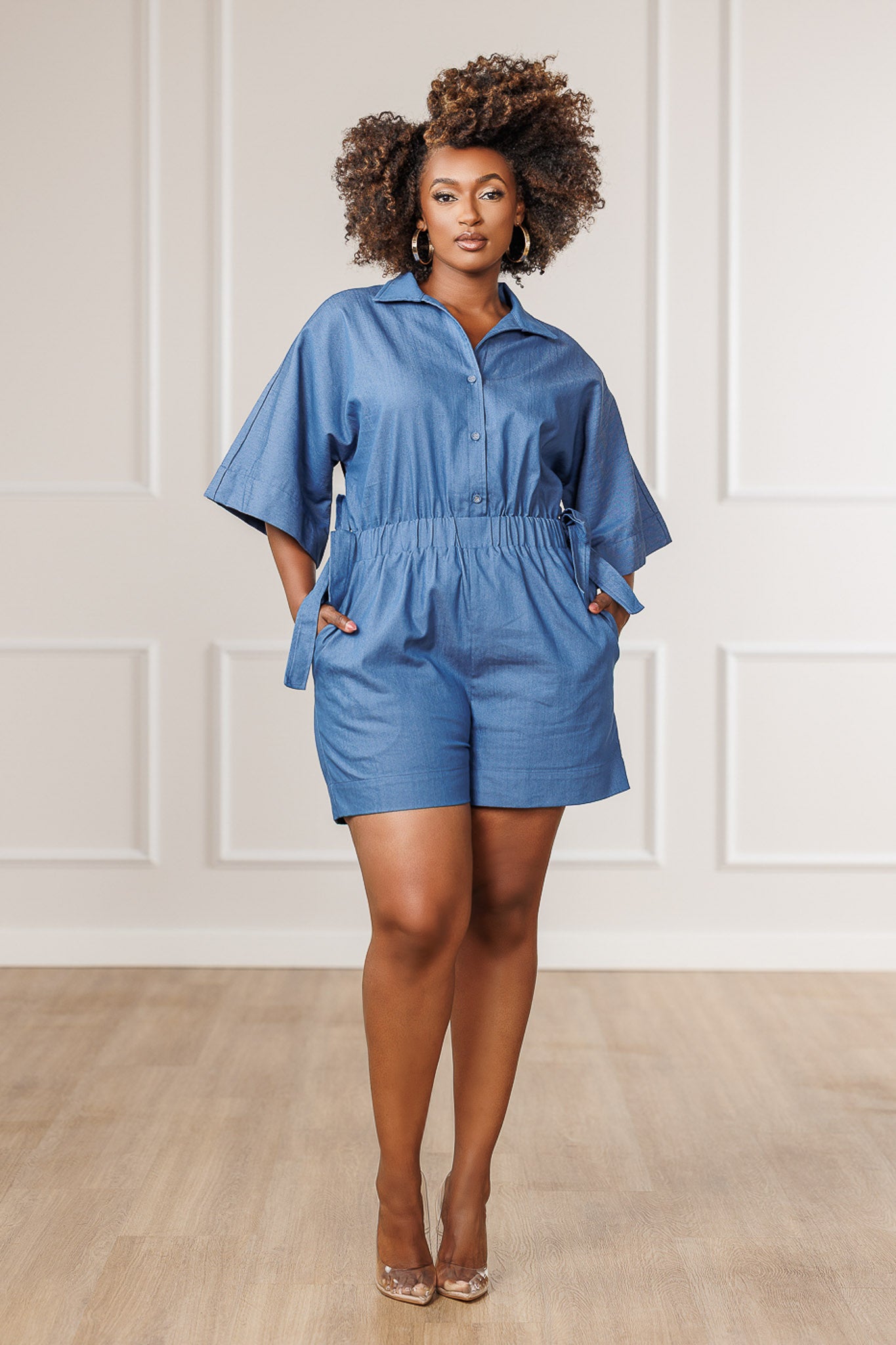 FINAL SALE - Raquel Side Tie Romper - Denim
