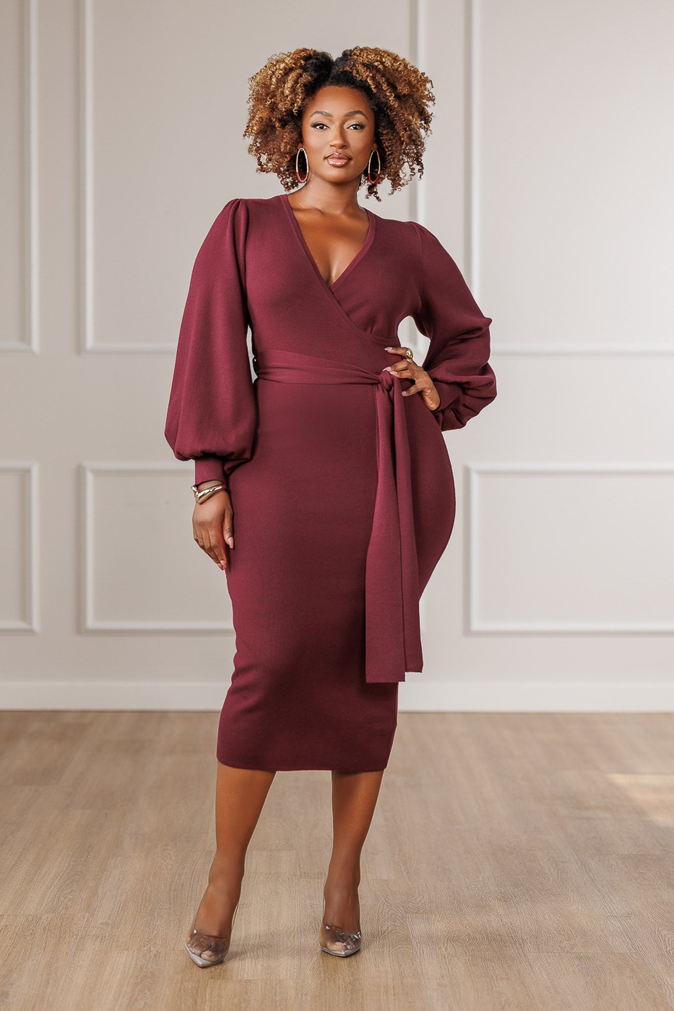 Morique Sweater Knit Dress - Burgundy