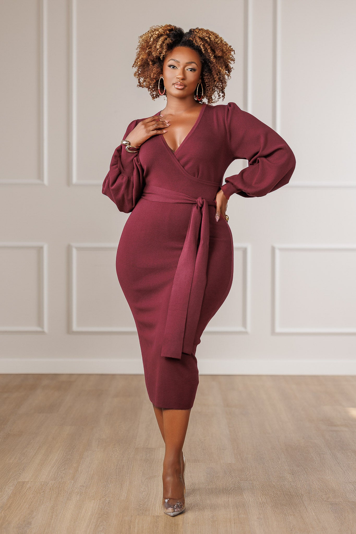 Morique Sweater Knit Dress - Burgundy