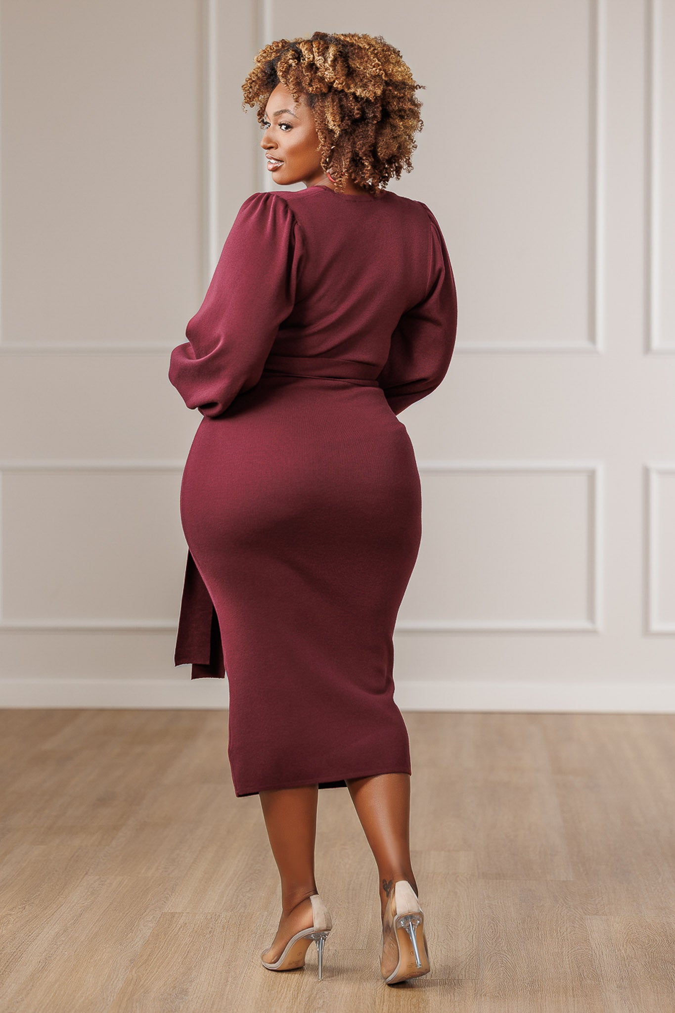 Morique Sweater Knit Dress - Burgundy