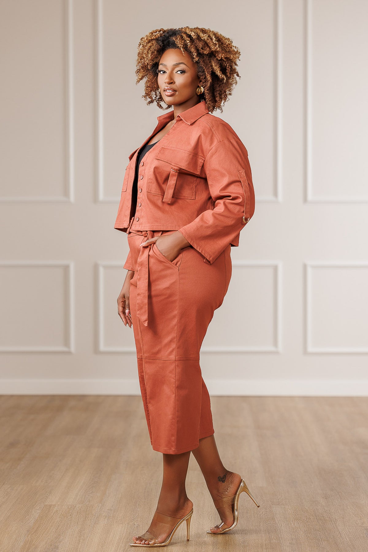Gaia Belted Pintuck Seam Pants - Sienna