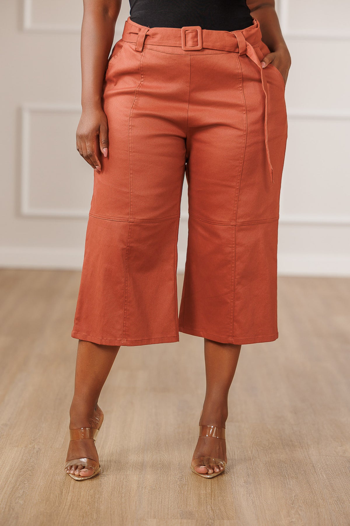 Gaia Belted Pintuck Seam Pants - Sienna