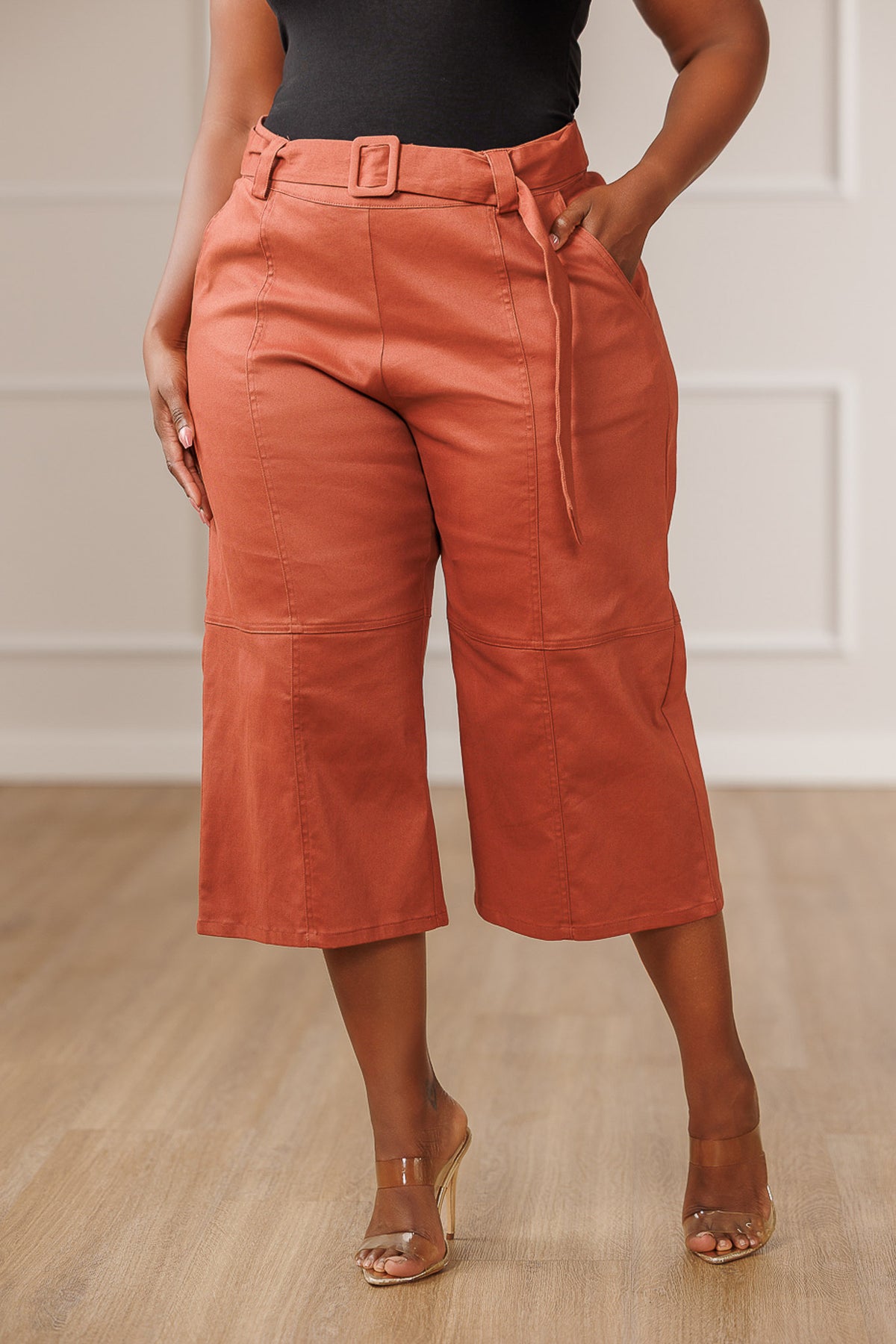 Gaia Belted Pintuck Seam Pants - Sienna