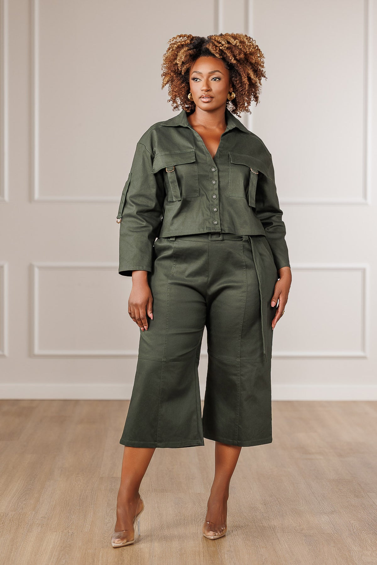 Gaia Belted Pintuck Seam Pants - Emerald