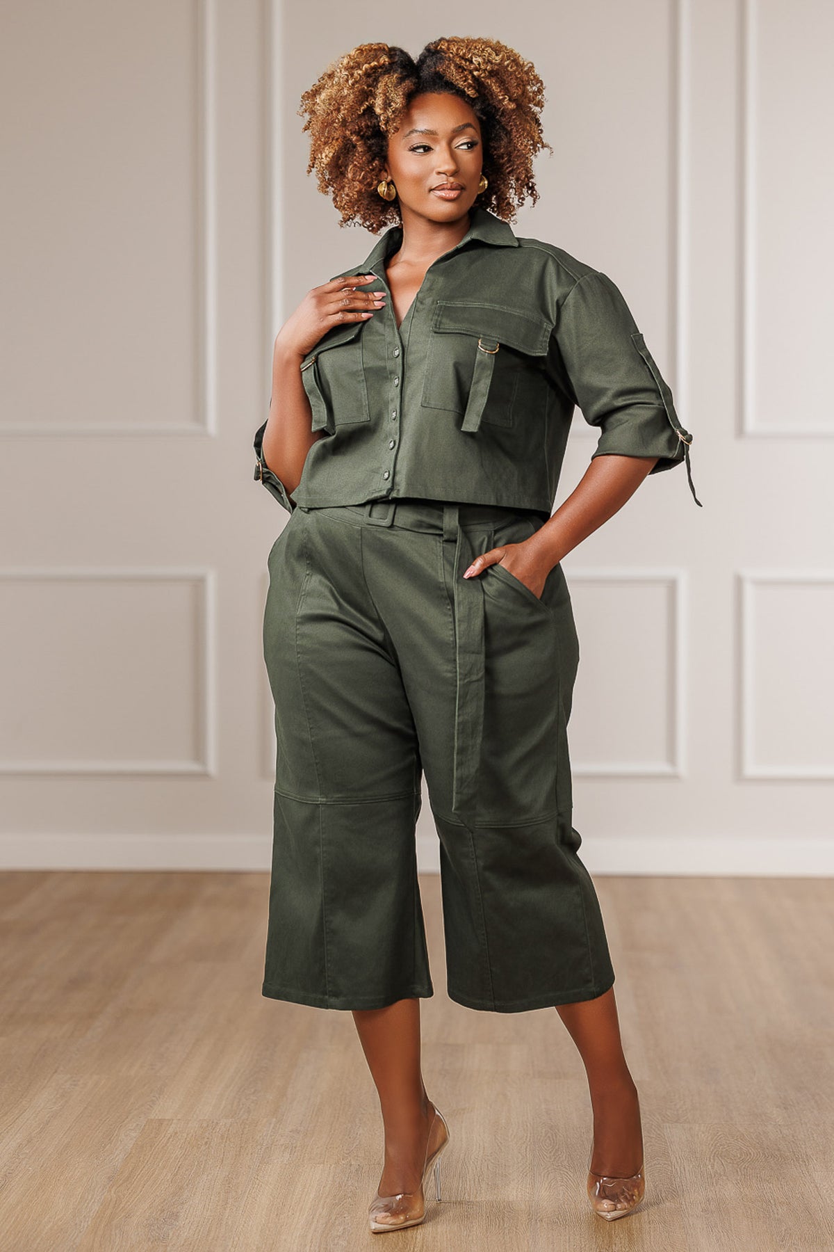 Gaia Belted Pintuck Seam Pants - Emerald