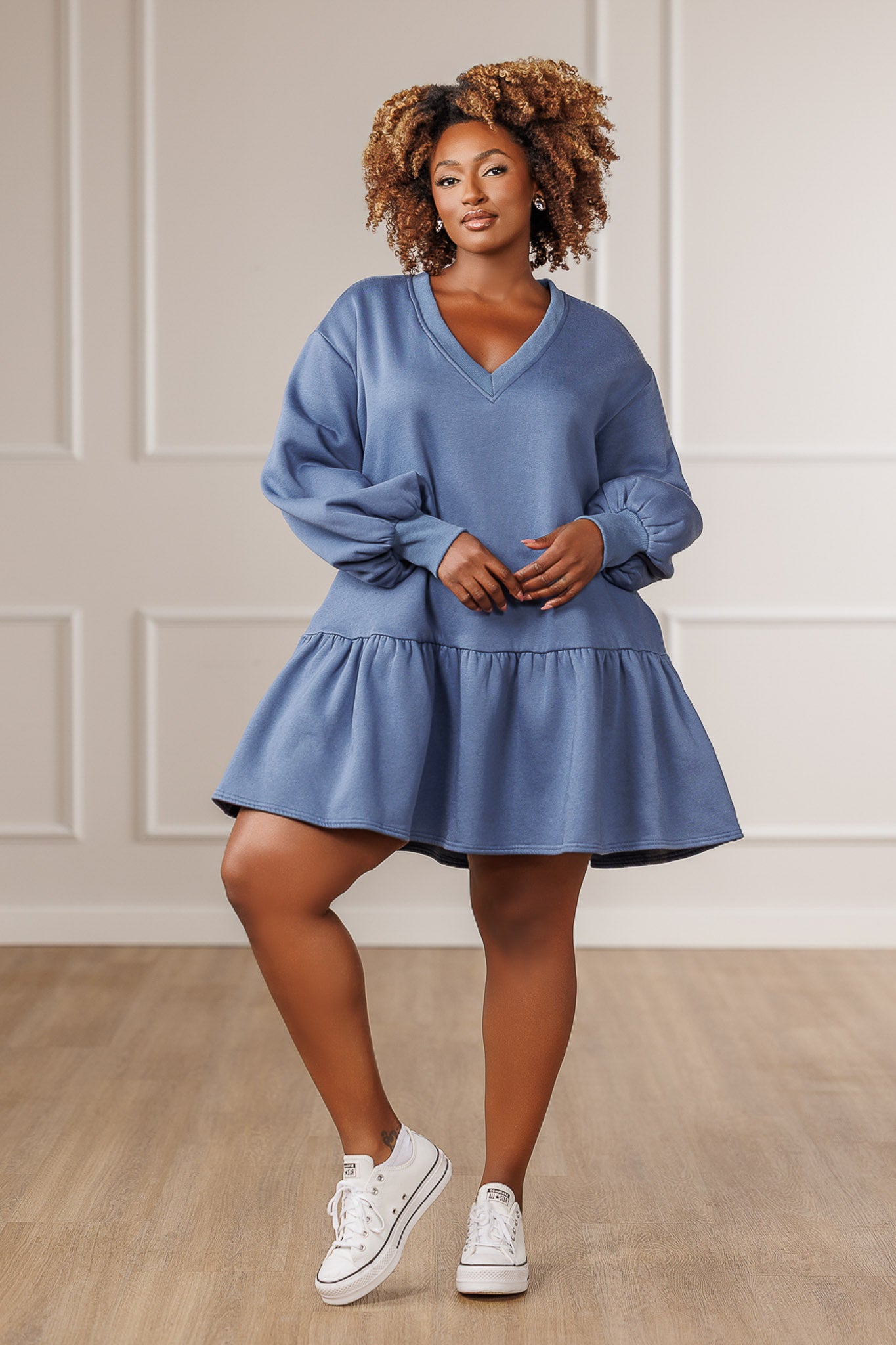 Nina Fleece Ruffle Hem Dress - Slate