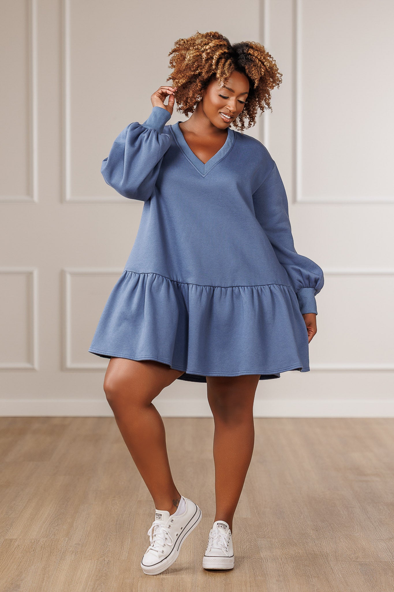 Nina Fleece Ruffle Hem Dress - Slate