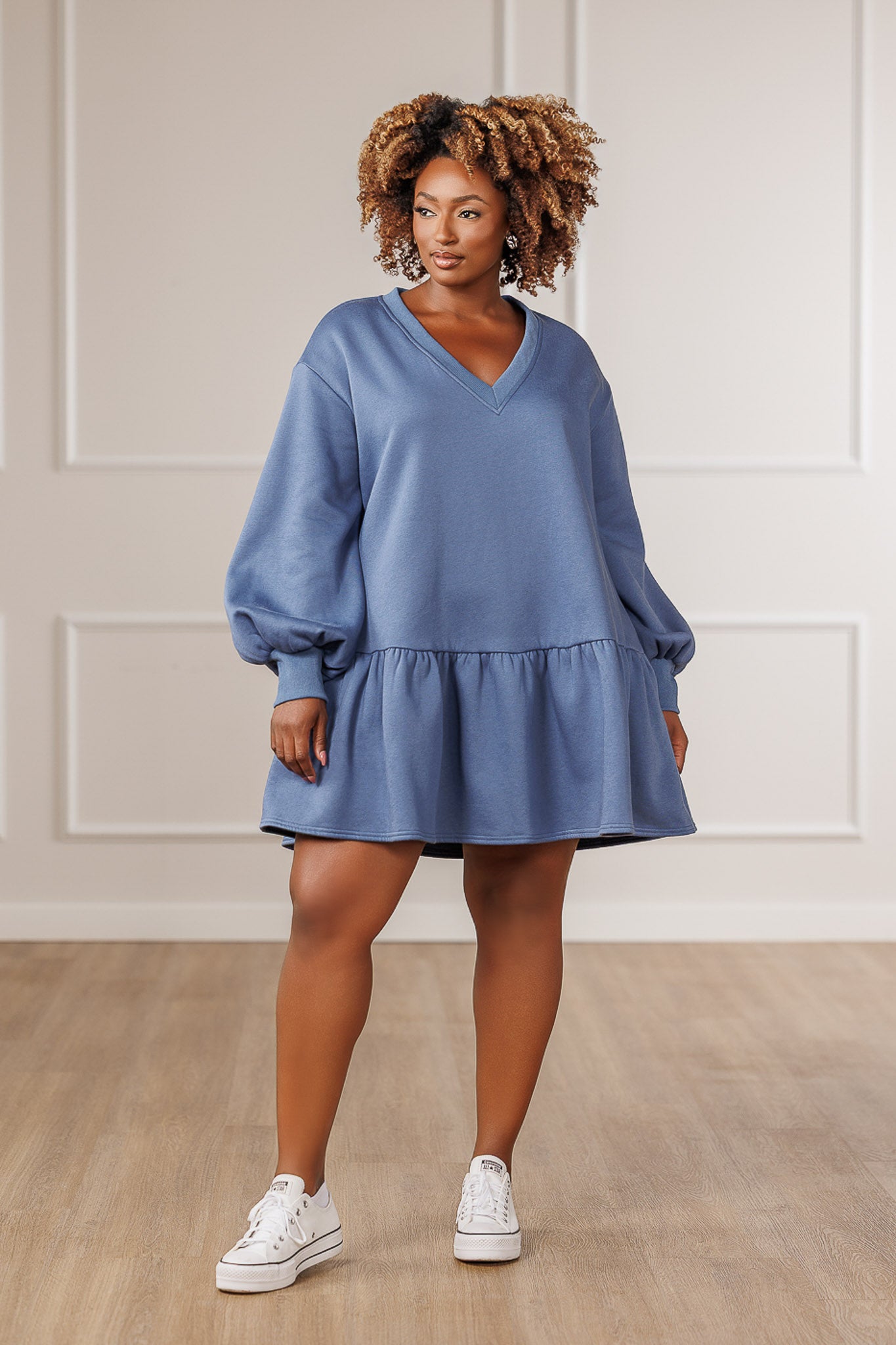 Nina Fleece Ruffle Hem Dress - Slate