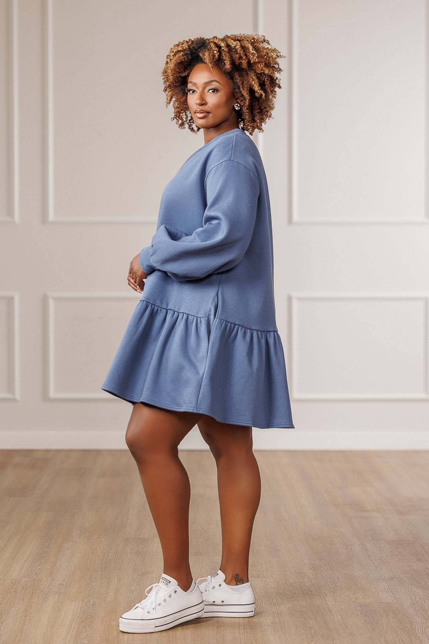 Nina Fleece Ruffle Hem Dress - Slate