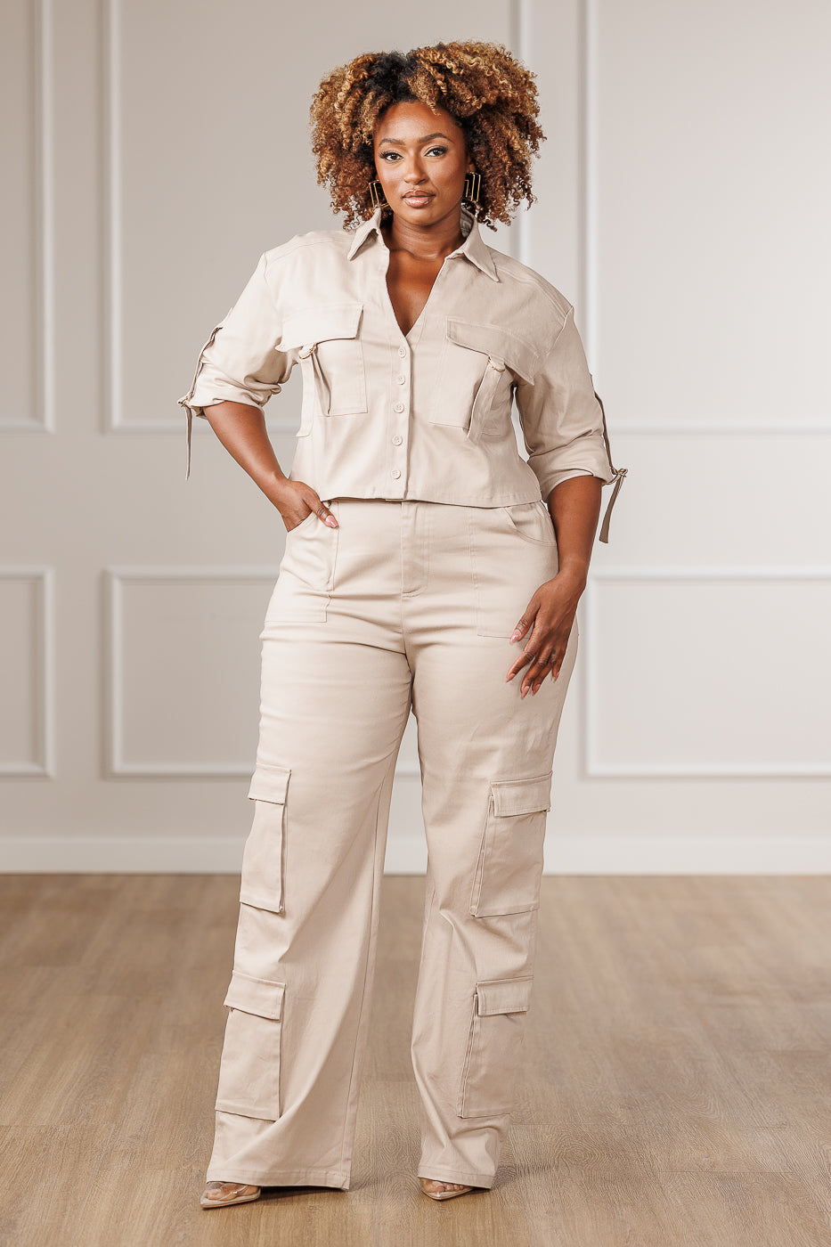 Alma Oversized Cargo Top - Beige