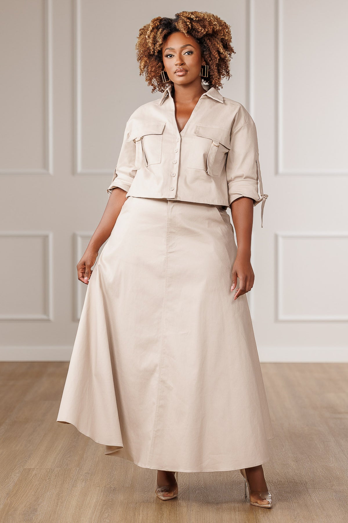 Archer A-Line Maxi Skirt - Beige